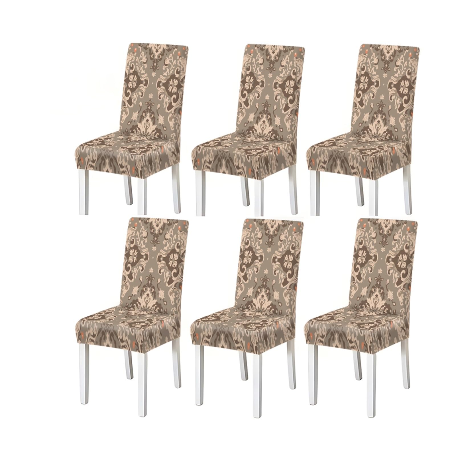 Bosuybn One Color Damask Print Dining Chair Covers Set Of 2/4/6, Stretch Slipcovers For Kitchen Dining Room Furniture Protectors For Home Dining Room(6Pcschair Cover)