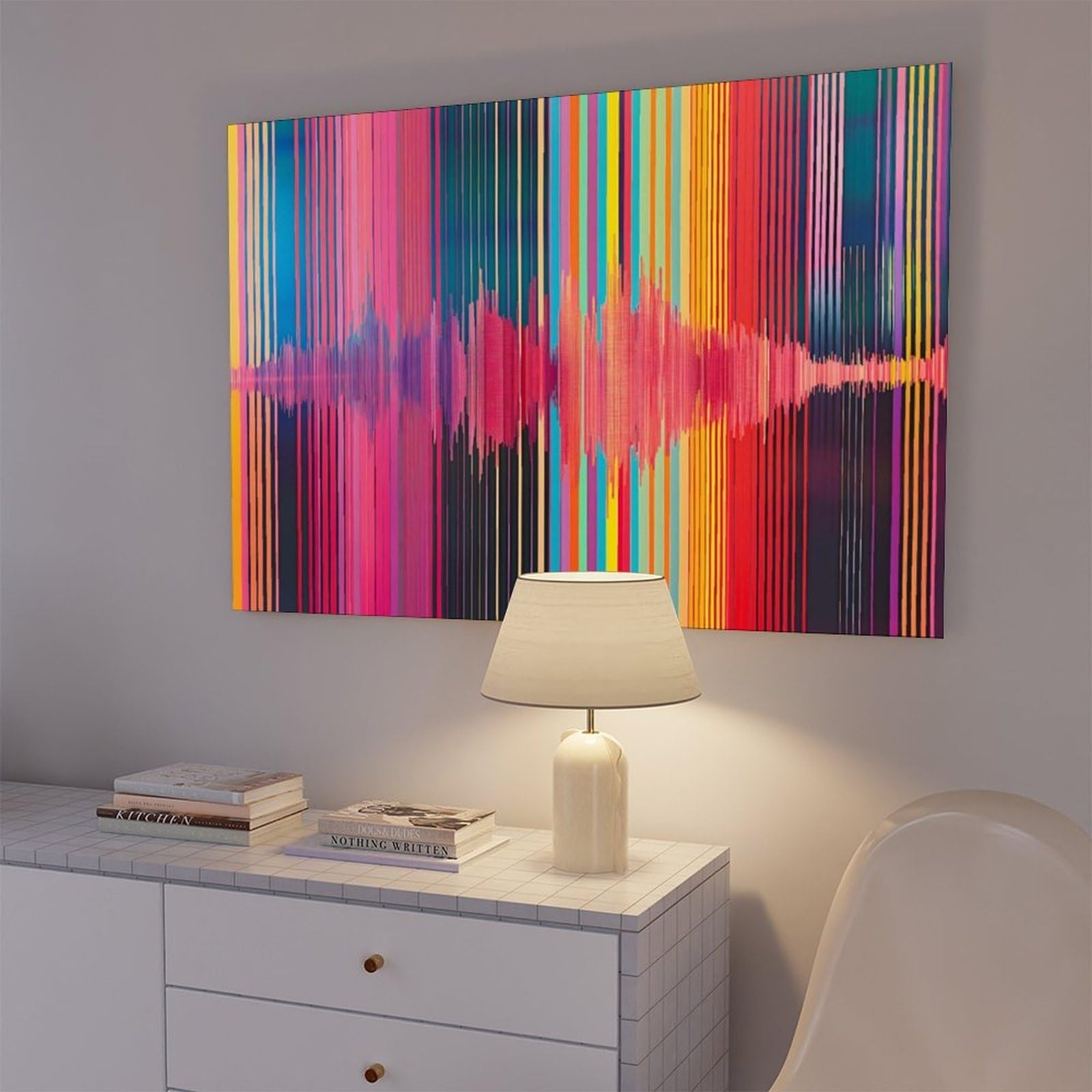 QIOTBVV Arte astratta colorata delle onde musicali, poster su tela, decorazione per camera da letto, paesaggio per ufficio, camera da letto, regalo, 61 cm L x 91,4 cm W