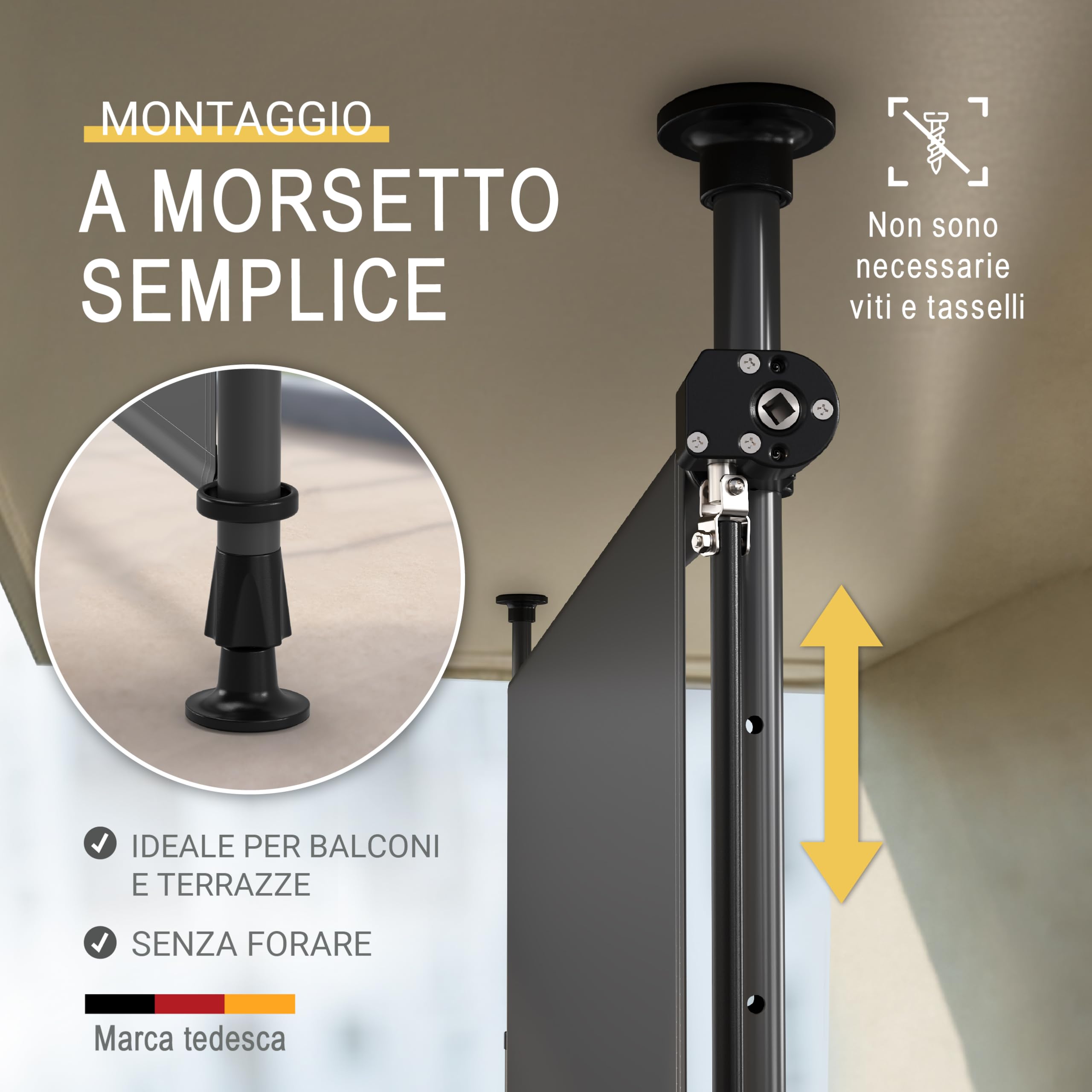 Sol Royal tenda da sole a morsetto verticale per esterni balconi senza | 200x310cm antracite con manovella privacy e protezione solare per forare caduta balcone KM5