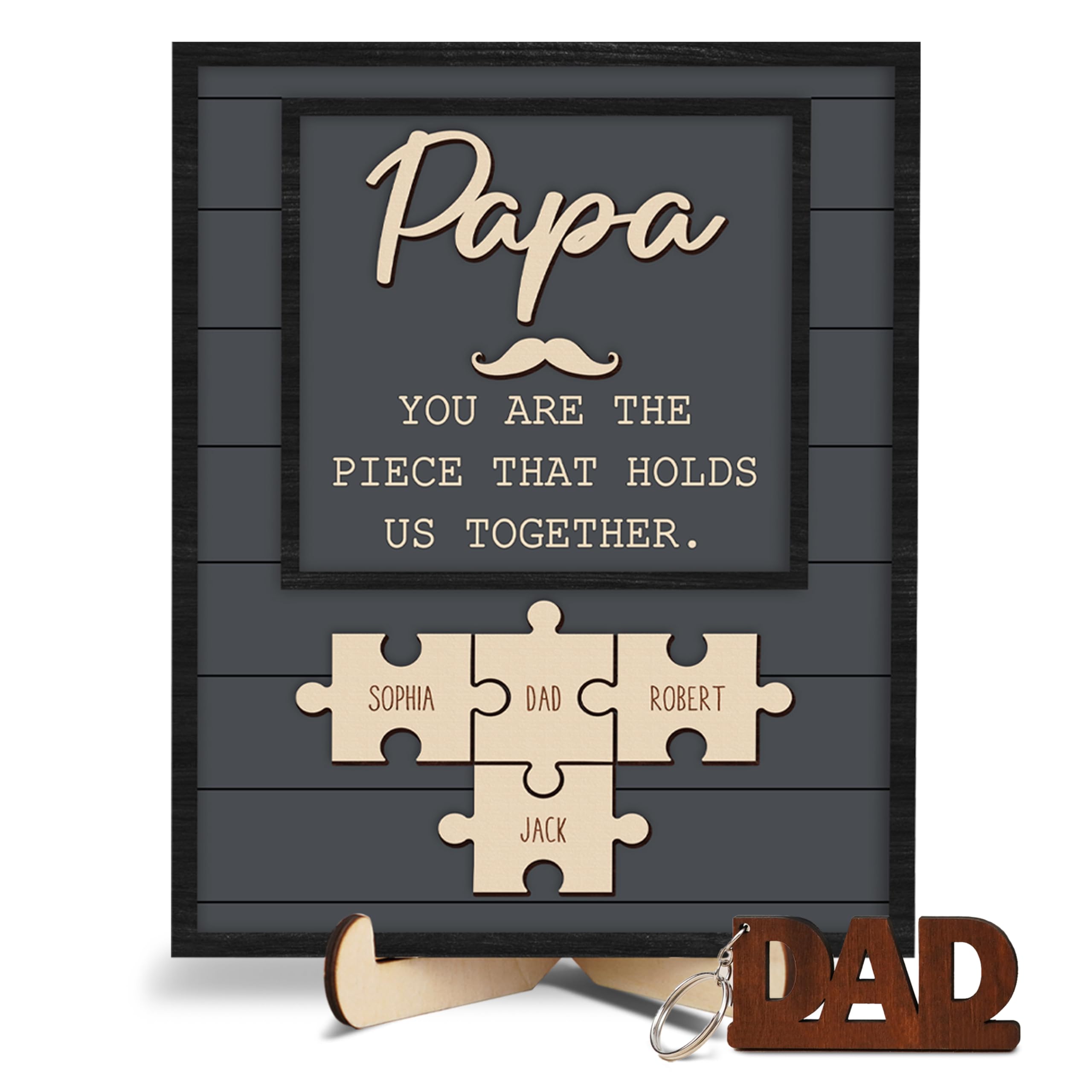 Dad Christmas Gifts, Personalized Wall Sign for Dad, You Are the Piece That Holds Us Together Family Keepsake, Custom Name Puzzle Decorative Sign for Father, Papa or Grandpa, Home Wall Décor