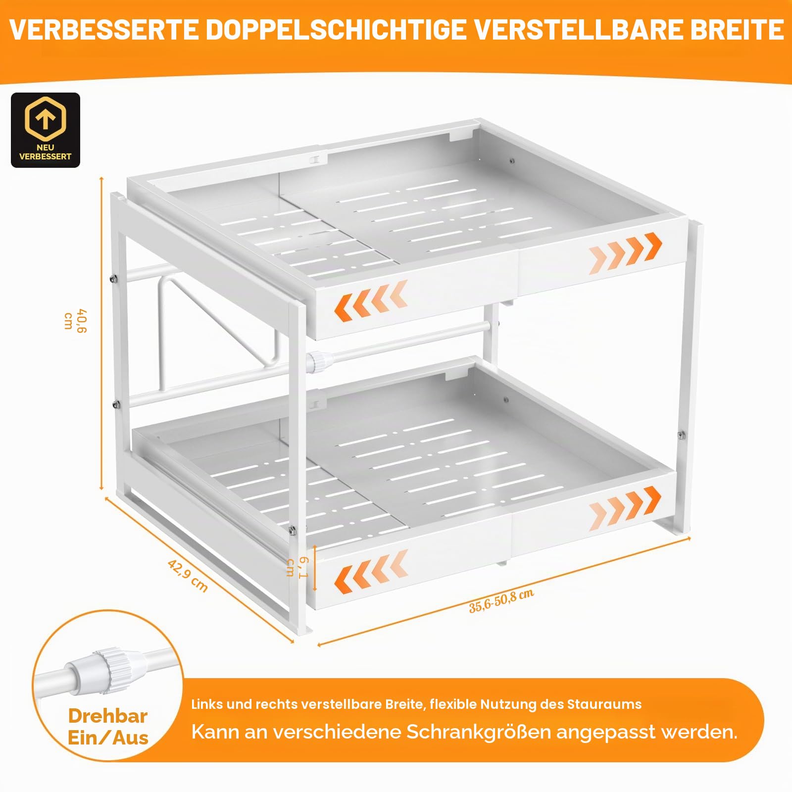 2-Stück Teleskopschublade, Ausziehbare Schublade Küche, Küchen Organizer, 32-52cm Verstellbare Breite, Ausziehbarer Schrank Organizer mit Kleber Organizer Ordnung ohne Bohren