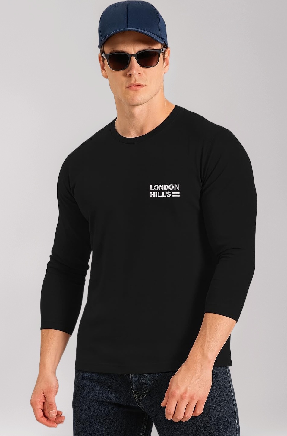 Men's Cotton Regular Fit Printed Round Neck Full Sleeve T-Shirt