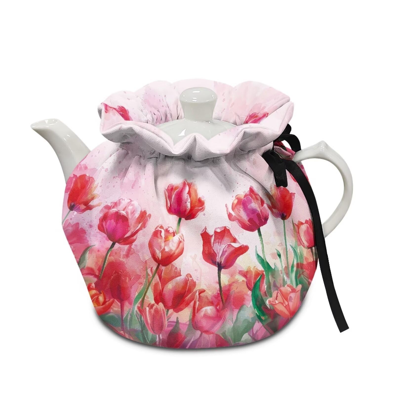 LedBack Floral Tea Pot Cozies Dustproof Washable Kitchen Home Decorative Tea Pots Cover Insulation and Keep Warm Both Sides, Tulips Pattern
