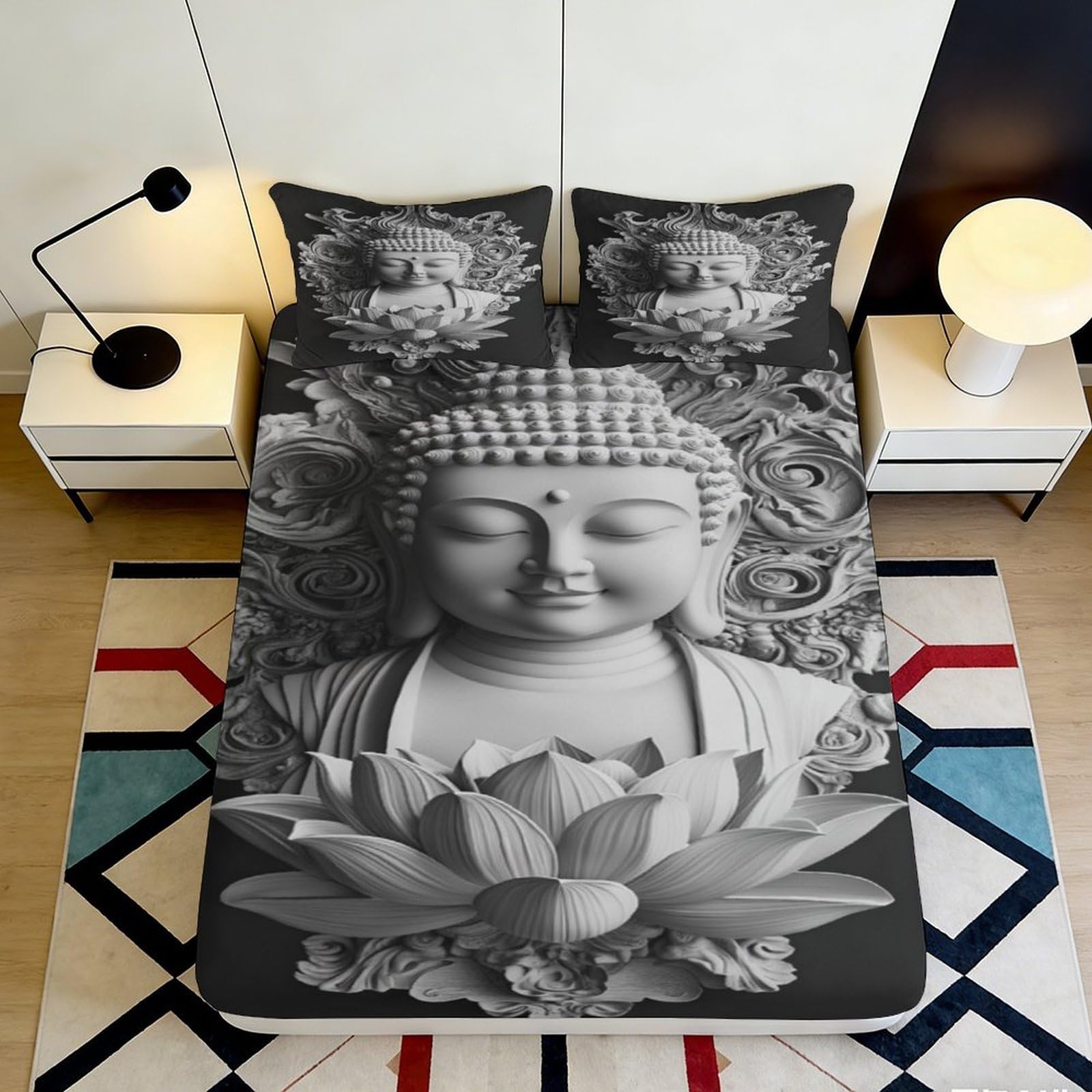 Jqzkxnhpbr Style-4 3D Printed Buddha Lotus Fitted Sheet Microfiber Soft Breathable Zen Flower Mattress Cover For Bedroom Dorm Decor 90X200x25cm