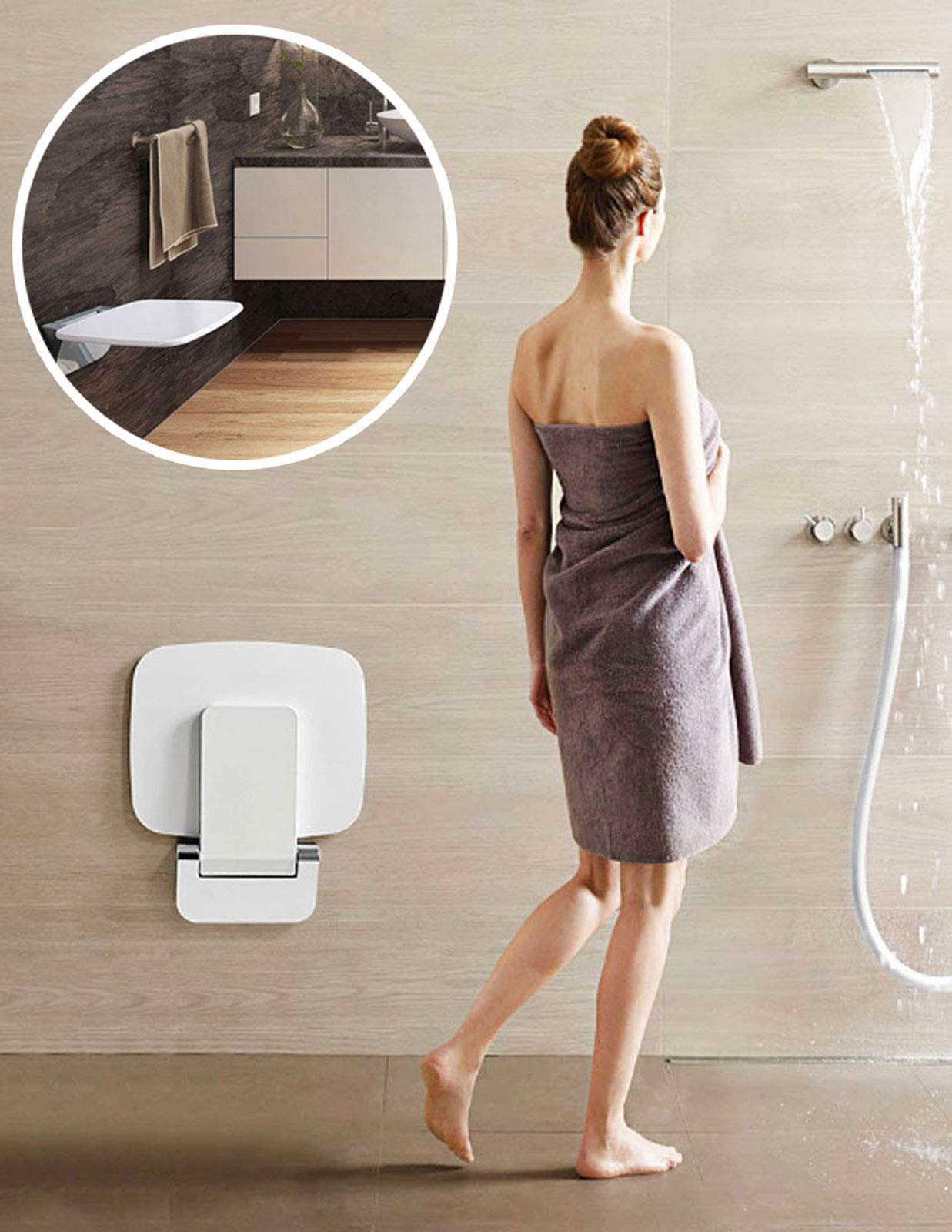 Asiento Plegable para Ducha, Montaje en Pared, Asiento de Ducha Plegable, para Embarazadas, Personas Mayores, discapacitados