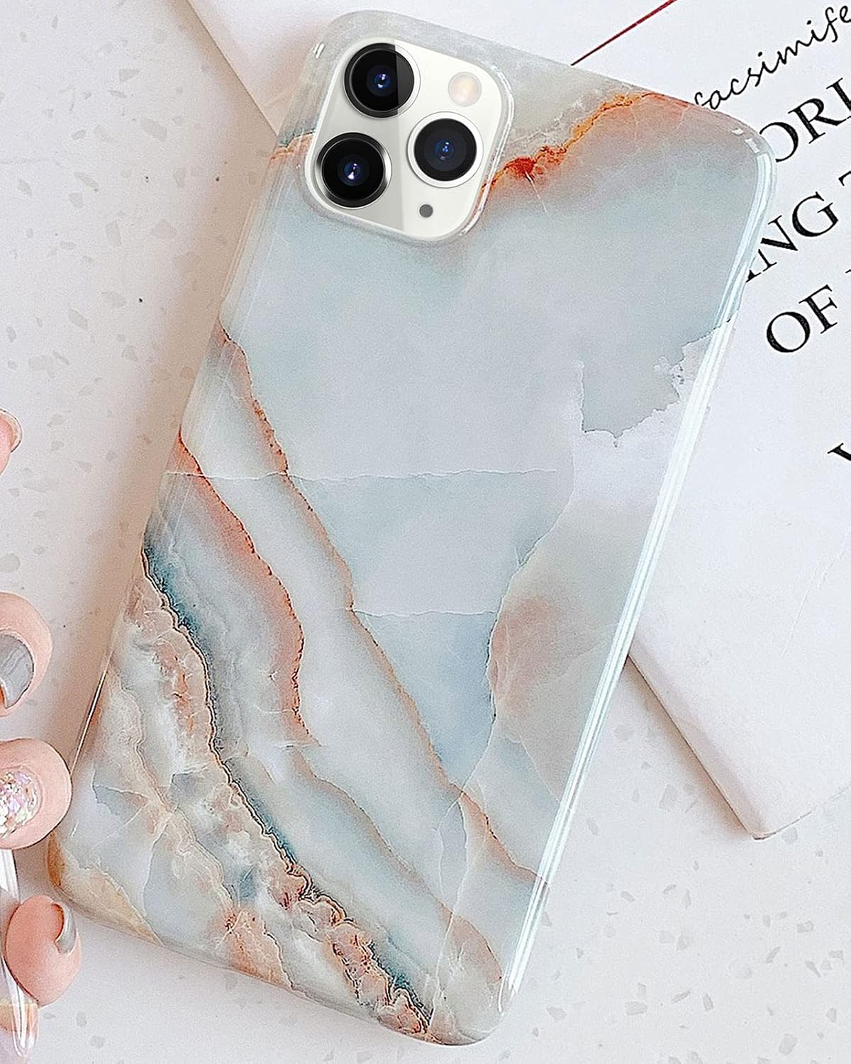 J.west for iPhone 11 Pro Max Case [6.5-inch], Marble Design Graphic Grey Stone Print Glossy Soft TPU Shockproof Slim Rubber Silicone Protective Phone Case Cover for Women (Agate Slice)