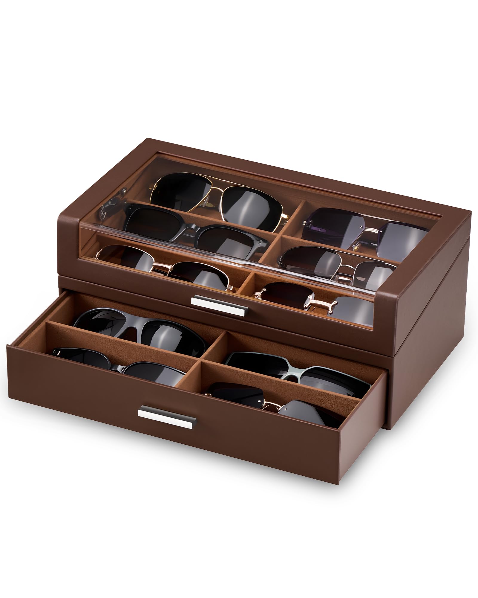 ProCase Caja para Gafas de Sol de con Ventana Transparente, Expositor de Gafas, Organizador con Cajón y Tapa Transparente para Múltiples Gafas