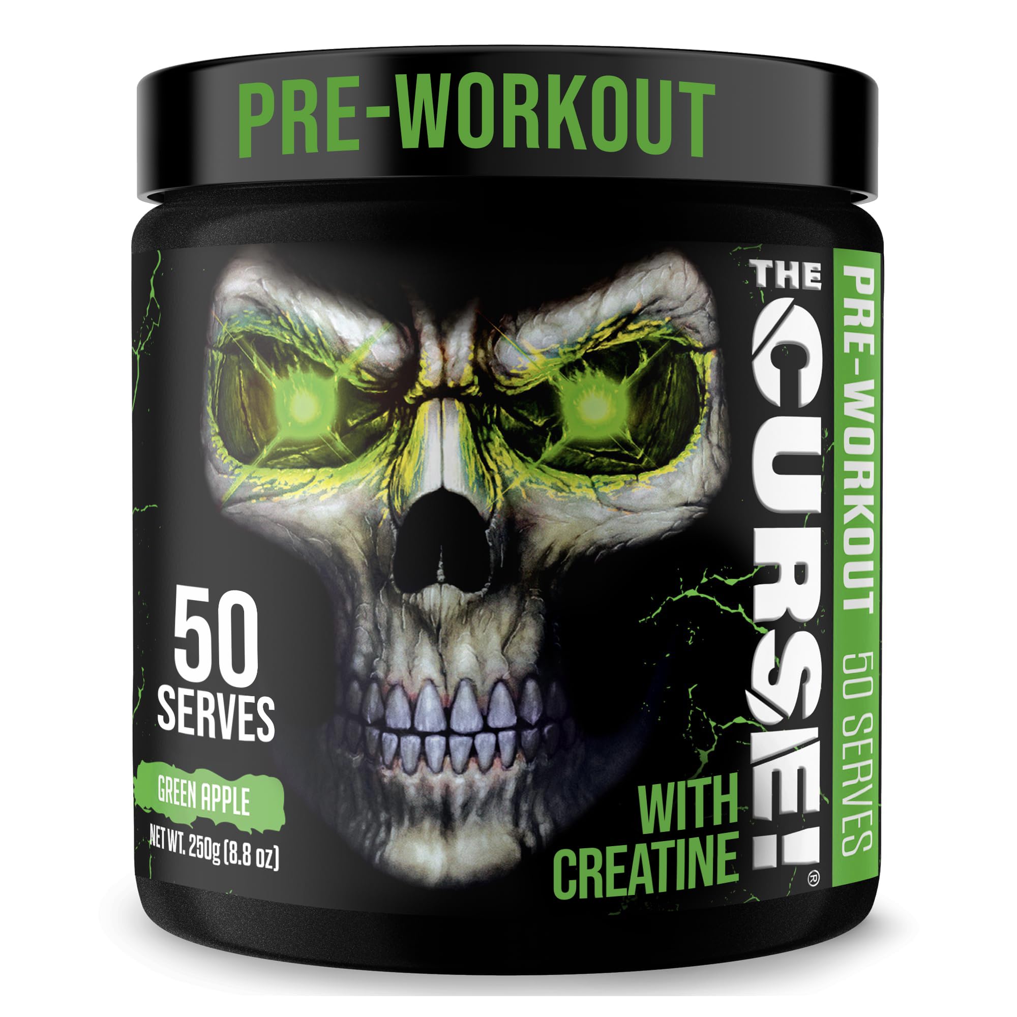 JNX Sports The Curse! Pre Workout Supplement - Intense Energy & Focus, Instant Strength Gains, Enhanced Blood Flow - Nitric Oxide Booster with Creatine & Caffeine - Men & Women | Green Apple | 50 SRV
