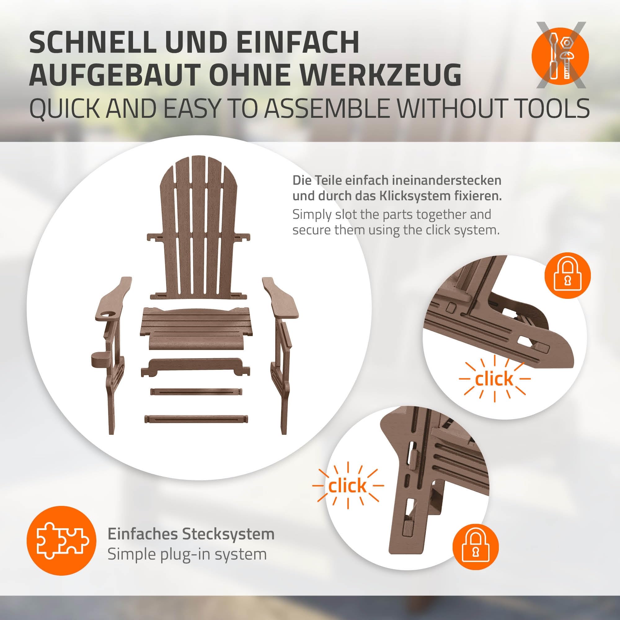 ML-Design Chaise Adirondack Marron avec Porte-Gobelet Intégré, Siège de Jardin en Plastique HDPE Aspect Bois, Résistant aux Intempéries, Montage Facile, Fauteuil Extérieur pour Terrasse Patio Balcon