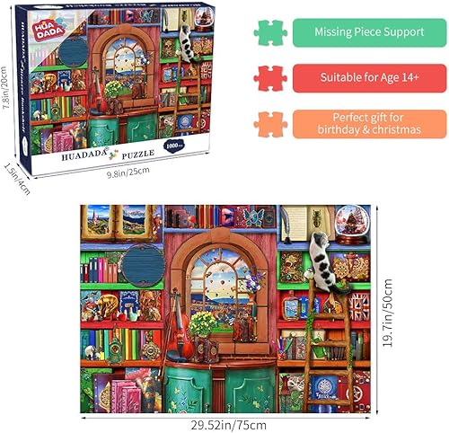 Miniatura 2 de HUADADA Rompecabezas para adultos de 1000 piezas, entrelazado de estantería perfectamente sin polvo, decoración del hogar, fiesta de cumpleaños,
