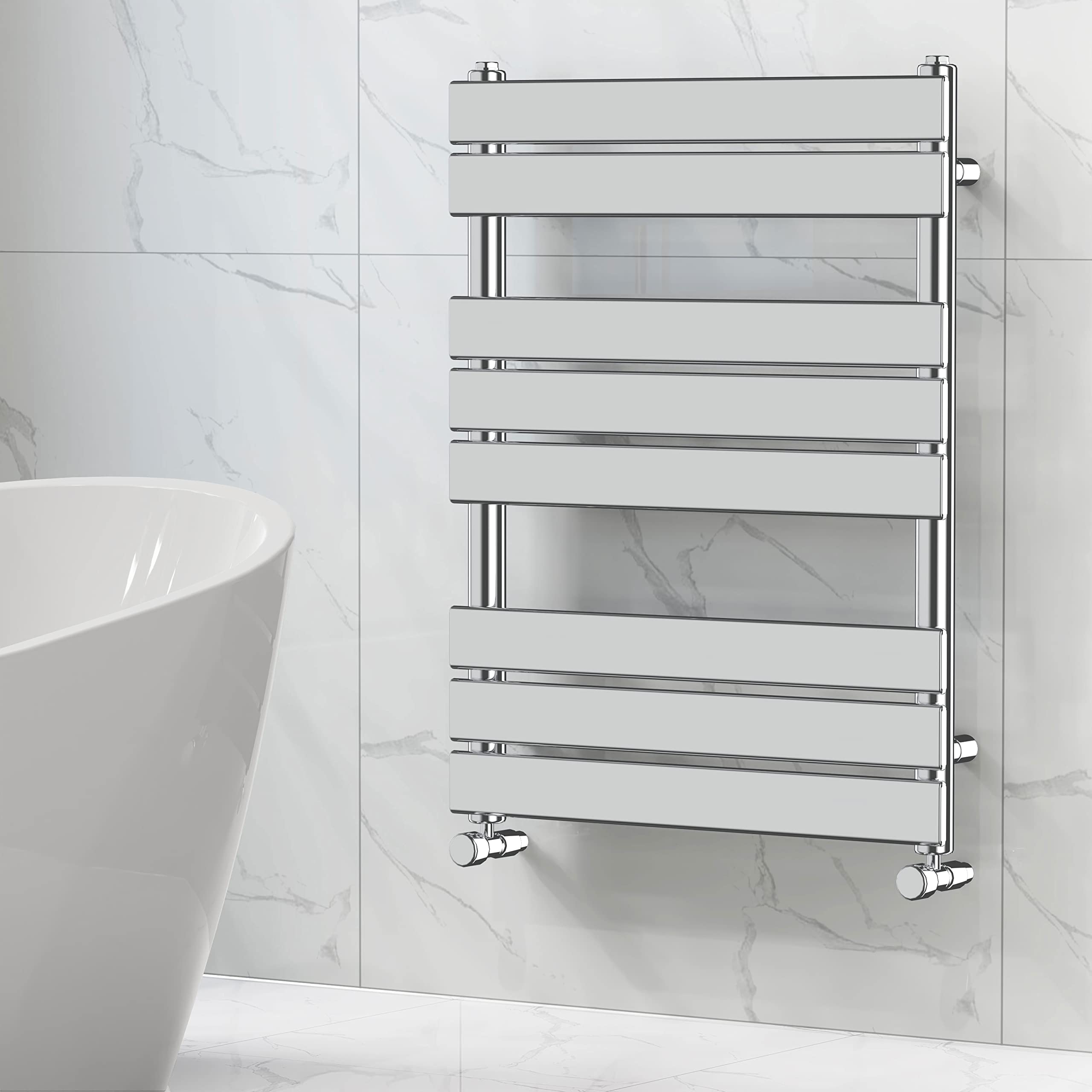 NRG Designer Bathroom Flat Panel Heated Towel Rail Radiator Modern Central Heating Warmer Wall Mounted Ladder Rad 800×600mm Chrome — image 1