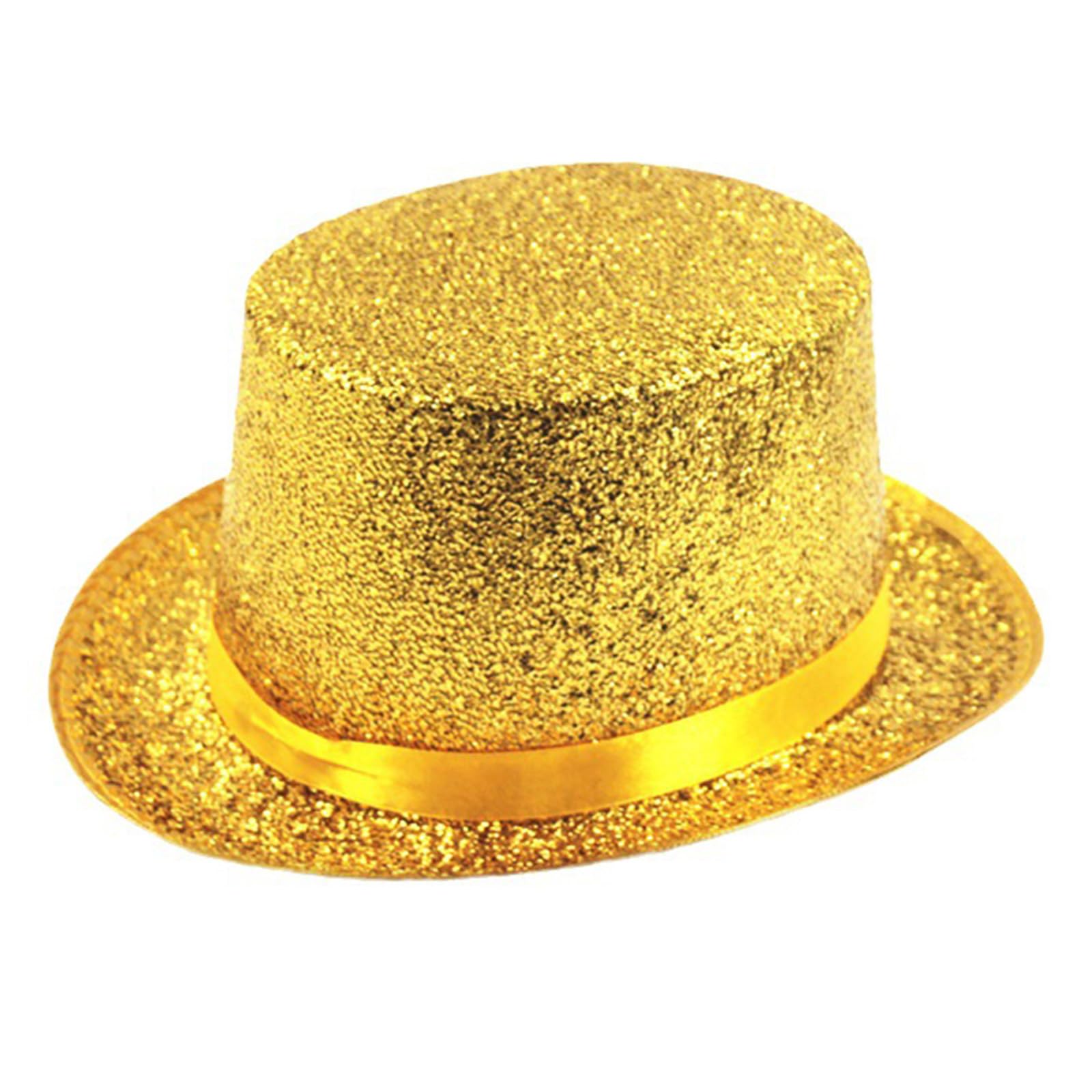 MHADBKH Modern Fedora Top Hat Victorian Age Blingbling Short Brim Flickering Glitter Magician for Holiday Stage Hat Gold