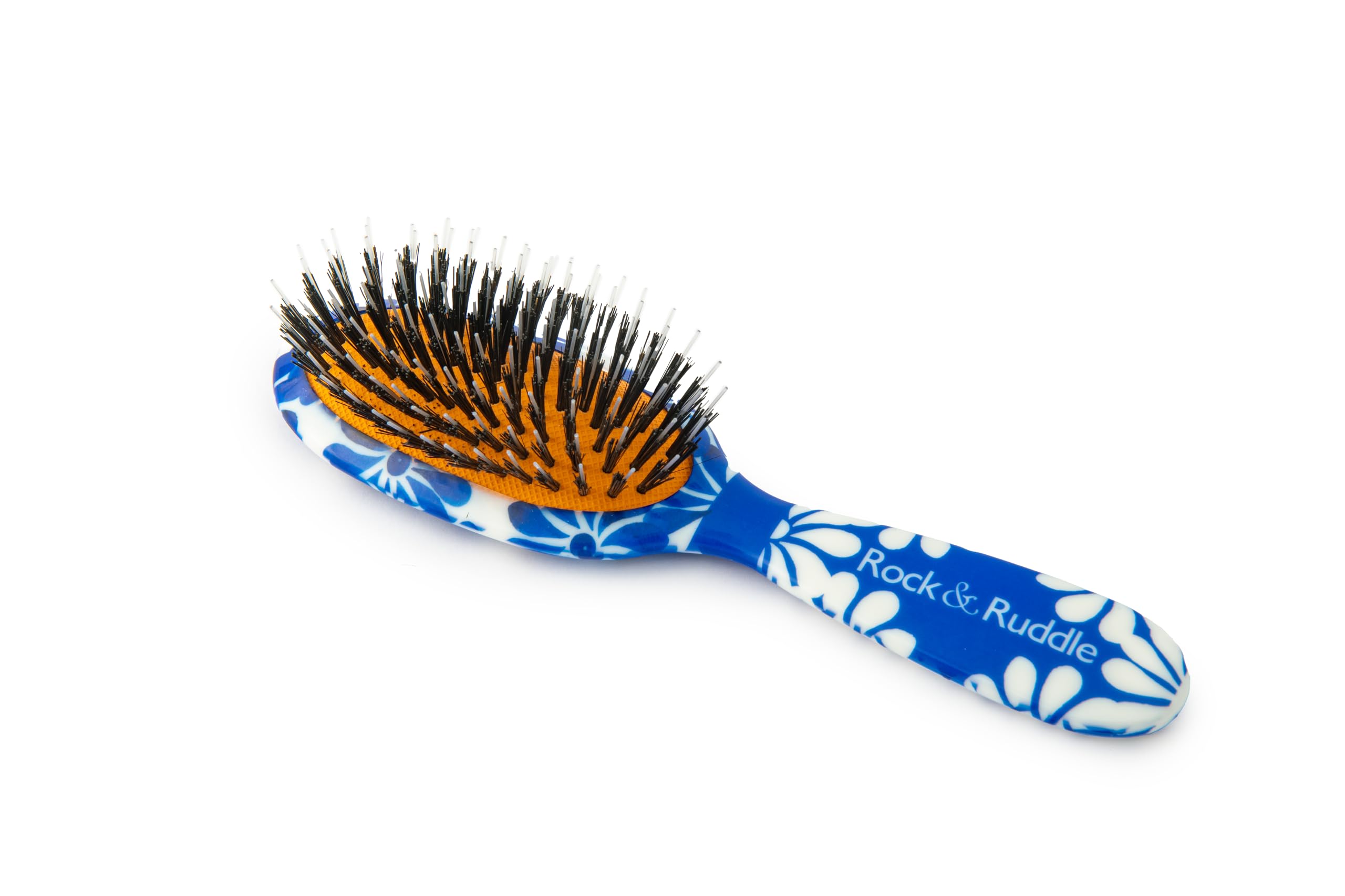 Rock & Ruddle Natural Mixed Boar Bristle Hair Brush for Women and Kids (Small/Travel Size, 17.5cm - Perfect for Wet or Dry Hair, Detangling Smoothing Blowdrying - Made in UK - Blue Ribbon - Image 2