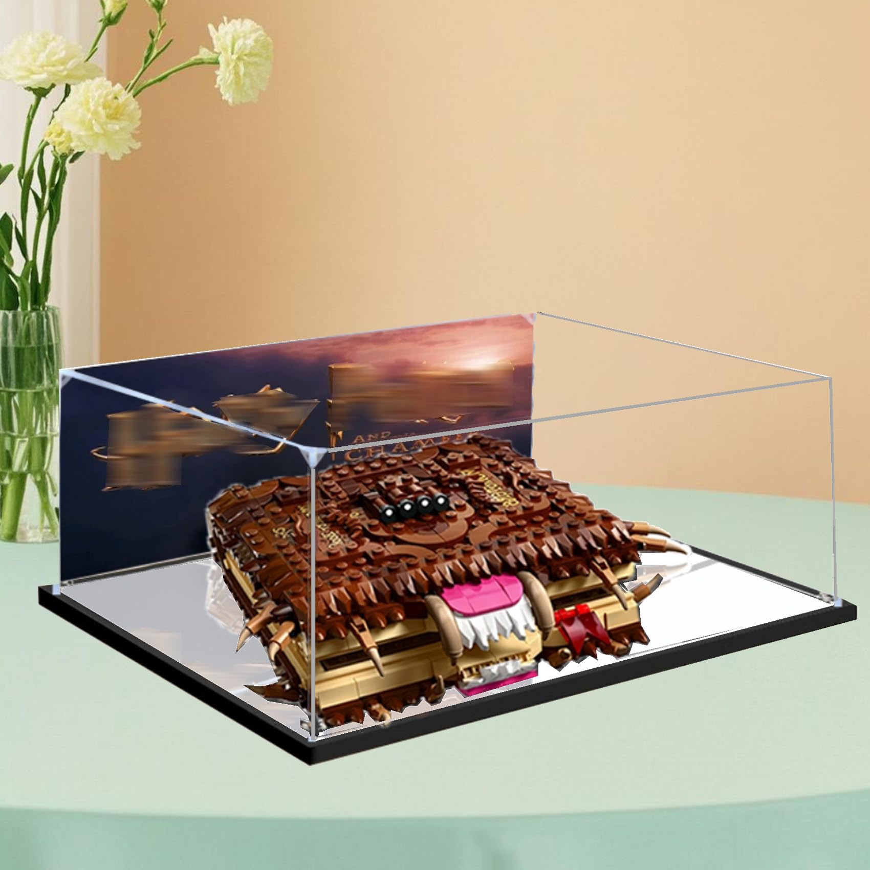 Akrylowa witryna do Lego 76449 Book of Monsters Model, pyłoszczelna przezroczysta witryna, gablota z kolekcji modeli (model nie jest dołączony) (podstawa lustra + tło 3 mm)
