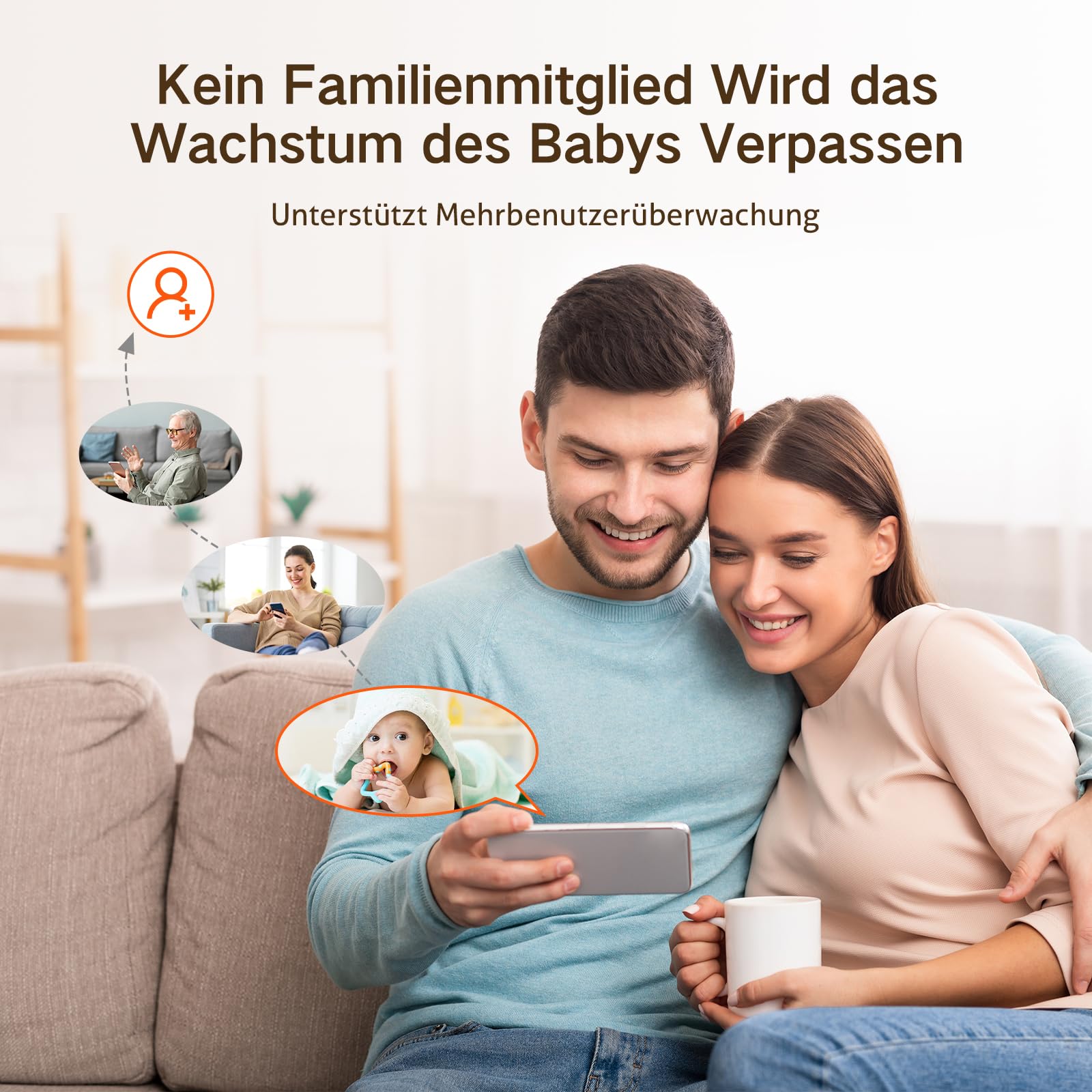 Babyphone mit Kamera 2K/3MP, 5" WLAN Video Babyfon mit App, PTZ 360 Grad Bewegungsverfolgung, IR-Nachtsicht, Weinen/Bewegungs/Geräuscherkennung, Temperaturerkennung, App Steuerung