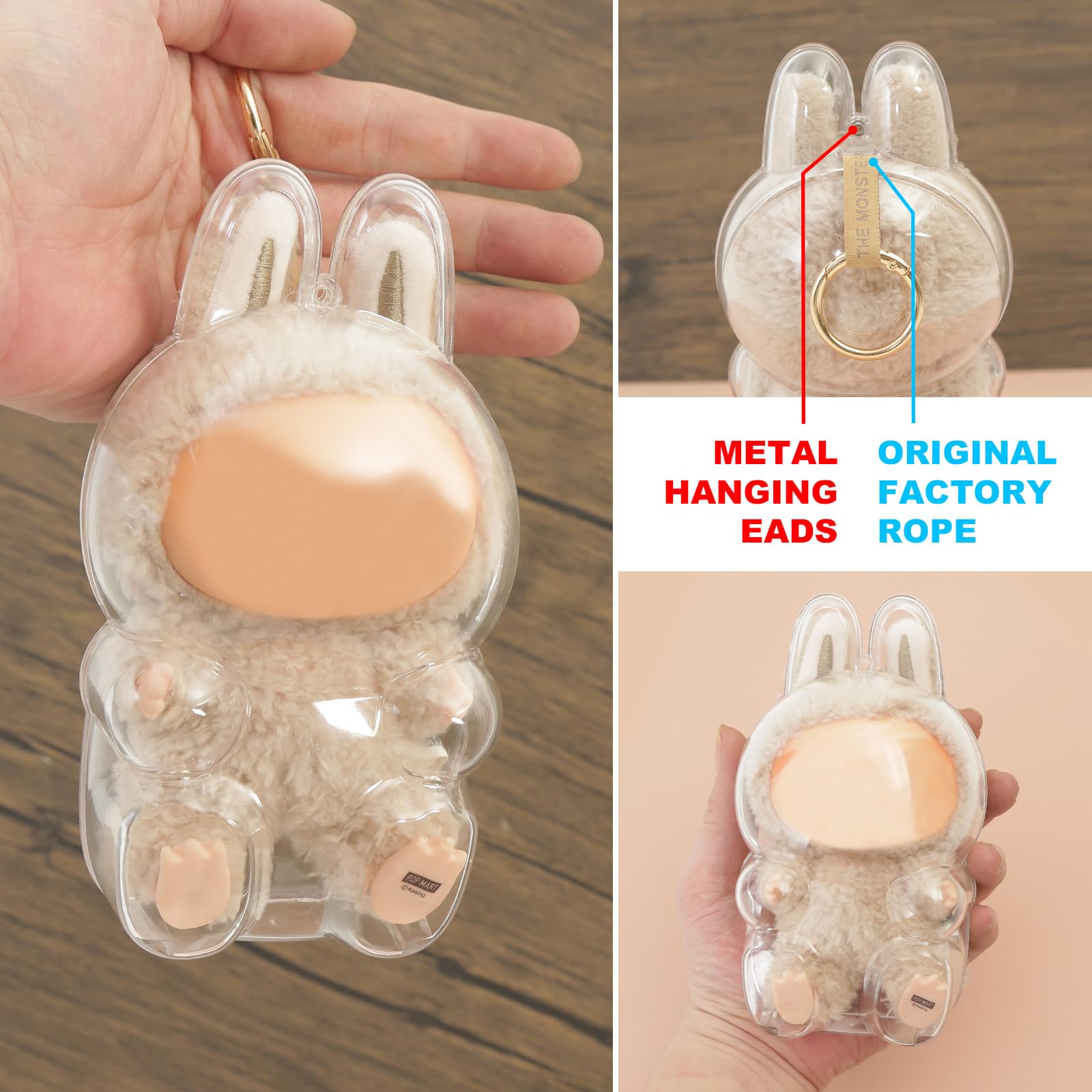 Protective Case for LABUBU, Clear Figure Display Bag with Keychain, Plastic Protective Cover, Storage Transparent PVC Bag Hanging Model (Doll Not Include, Style B Sitting)