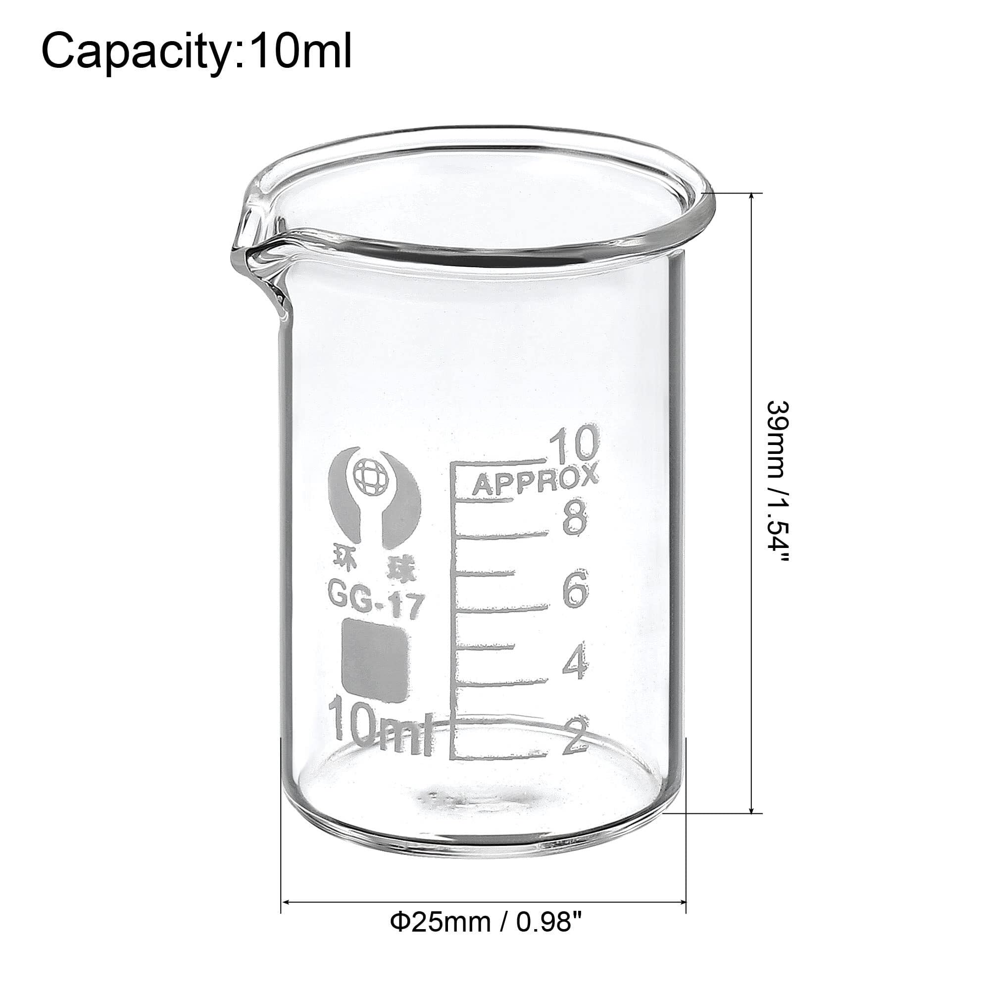 Bicchiere da laboratorio, Becher in vetro borosilicato da 800 ml, forma bassa, beccuccio con scala graduata, confezione 2. Calore(10 pcs 10ML)