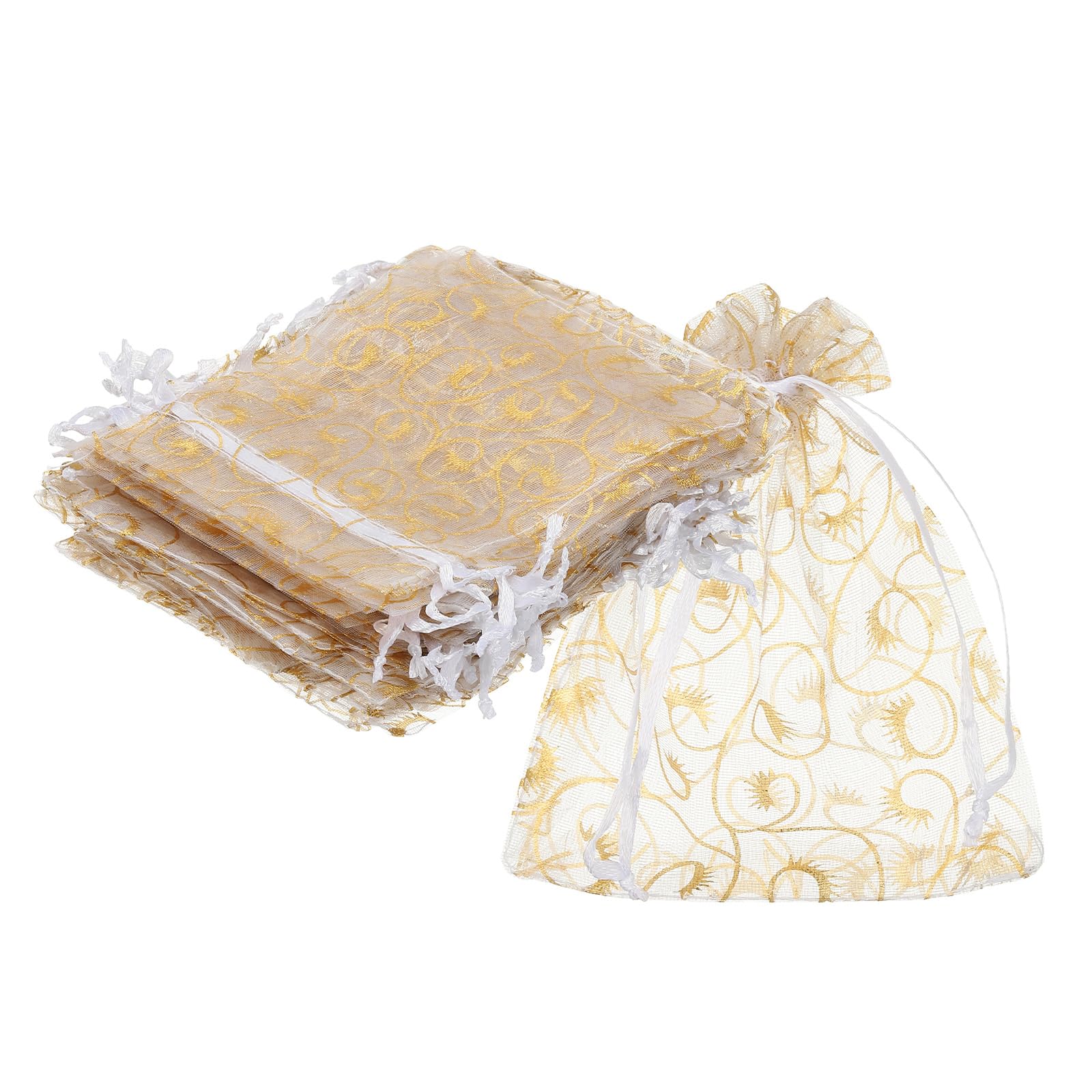 sourcing map Organza Bags, 100Pcs 7 x 9cm Candy Mesh Bag with Drawstring Jewelry Gift for Party Favor Pouch Christmas Wedding Festival Small Gift, White โ image 1