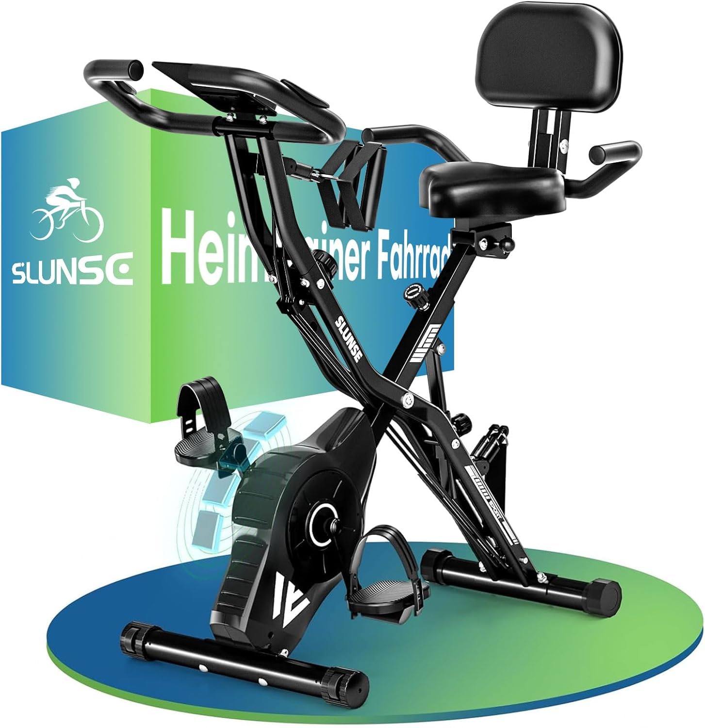 SLUNSE 5-in-1 Heimtrainer Fahrrad, 2025 Neu Hometrainer Fahrrad mit 16 Stufen Magnetwiderstand, Klappbar Ergometer Heimtrainer mit 10dB extra Leise, Indoor Bike für Kardio-Training zu Hause, Bis 160KG