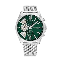 Tommy Hilfiger Orologio Analogico Multifunzione al Quarzo da Uomo con Cinturino in Maglia Metallica in Acciaio Inossidabile Argentato – 1710647