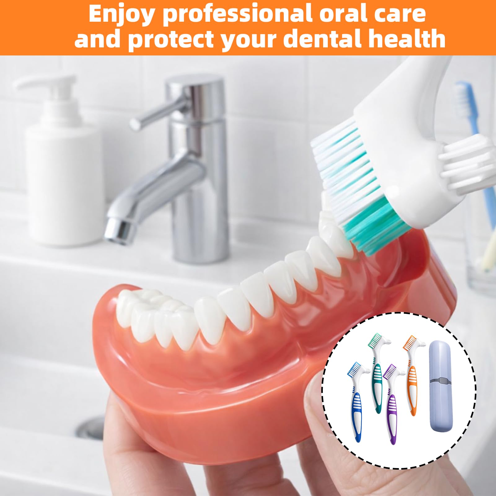 ikBrtaiay 4 Cepillos Protesis Ferula Dental para Dentaduras Postizas, Cepillo Ferula para Dentaduras (4 Colores) con 1 Estuche Portátil, Cepillo Ortodoncia Brackets para Cuidado de Dentaduras Postizas — view 7
