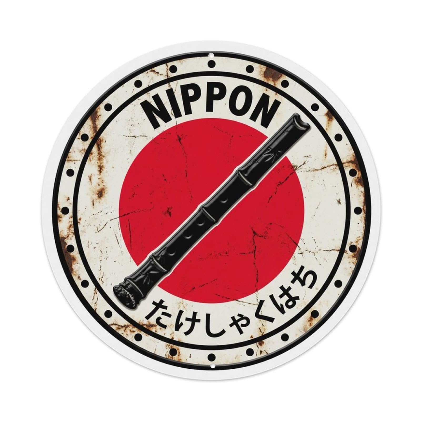 Fqnyr Style Metal Tin Sign Bamboo Shakuhachi Nippon Natural Flute Vintage
