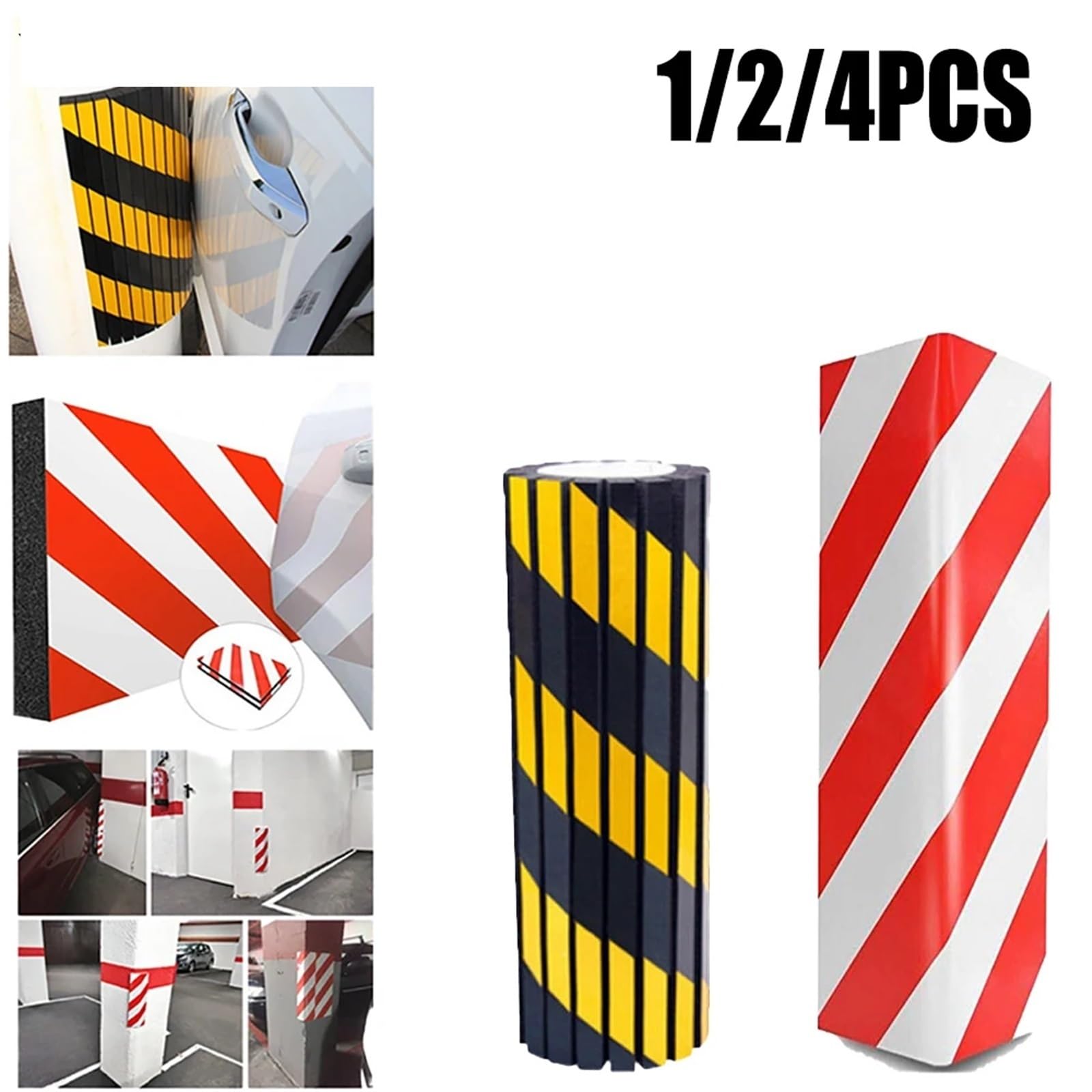 Lot de 1/2/4 protecteurs muraux de Garage en Mousse for Coins de Voiture, Autocollants Anti-Collision, colonnes de Garage, Protections Anti-Rayures for Pare-Chocs de Porte de Voiture(4PCS Red)