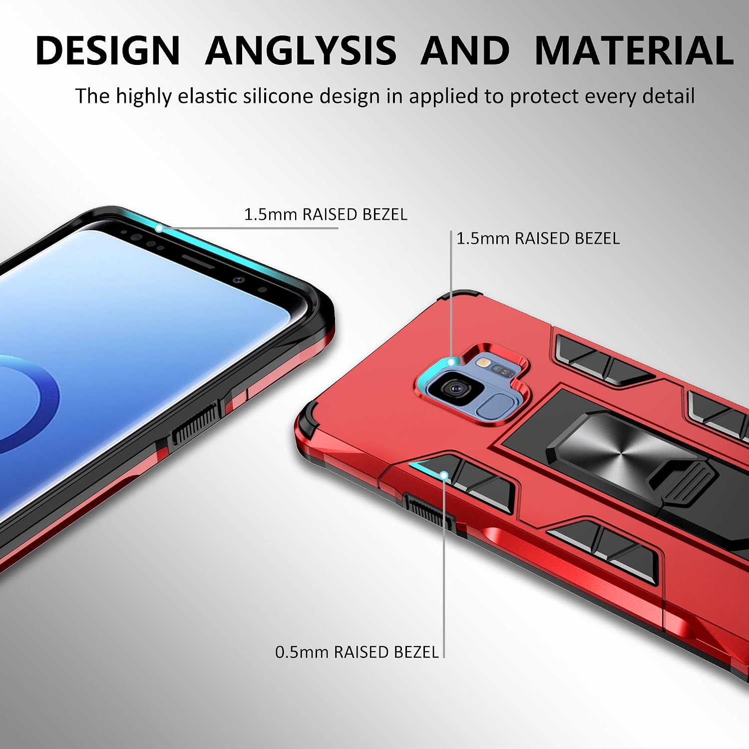 Compatible for Samsung Galaxy S9 Case with HD Screen Protector, Gritup Military Grade Dual Layer Protective Shockproof Cover Built-in Magnetic Kickstand Phone Case for Samsung S9, Red