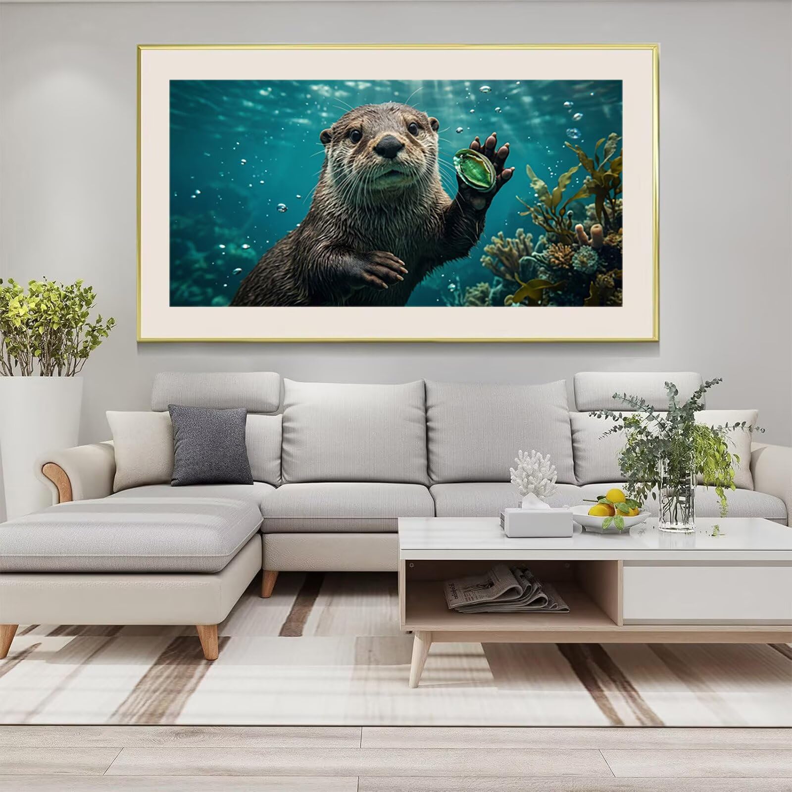 Diamond Painting Otter Diamant Painting Bilder, 5D Tier Eckige Steine Full Drill DIY Set Erwachsene Diamanten Kinder Bastelset, Kreatives für Erwachsene für Home Decor Wand Deko, 100x200cm, Cod-930