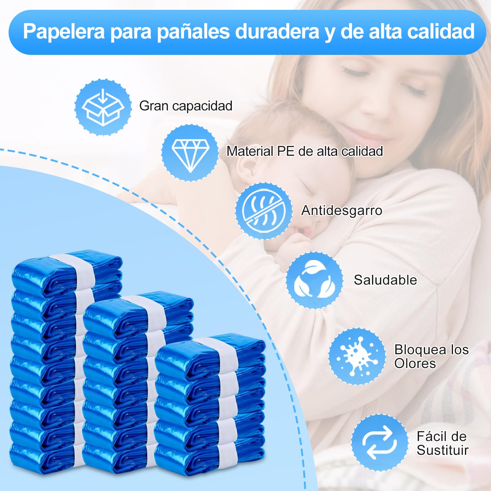 21 Piezas Recambios Cubos de Pañales, 4.5M Bolsa de Relleno para Papelera Pañales Bebe Excelente Sellado,Todos Contenedores Pañales