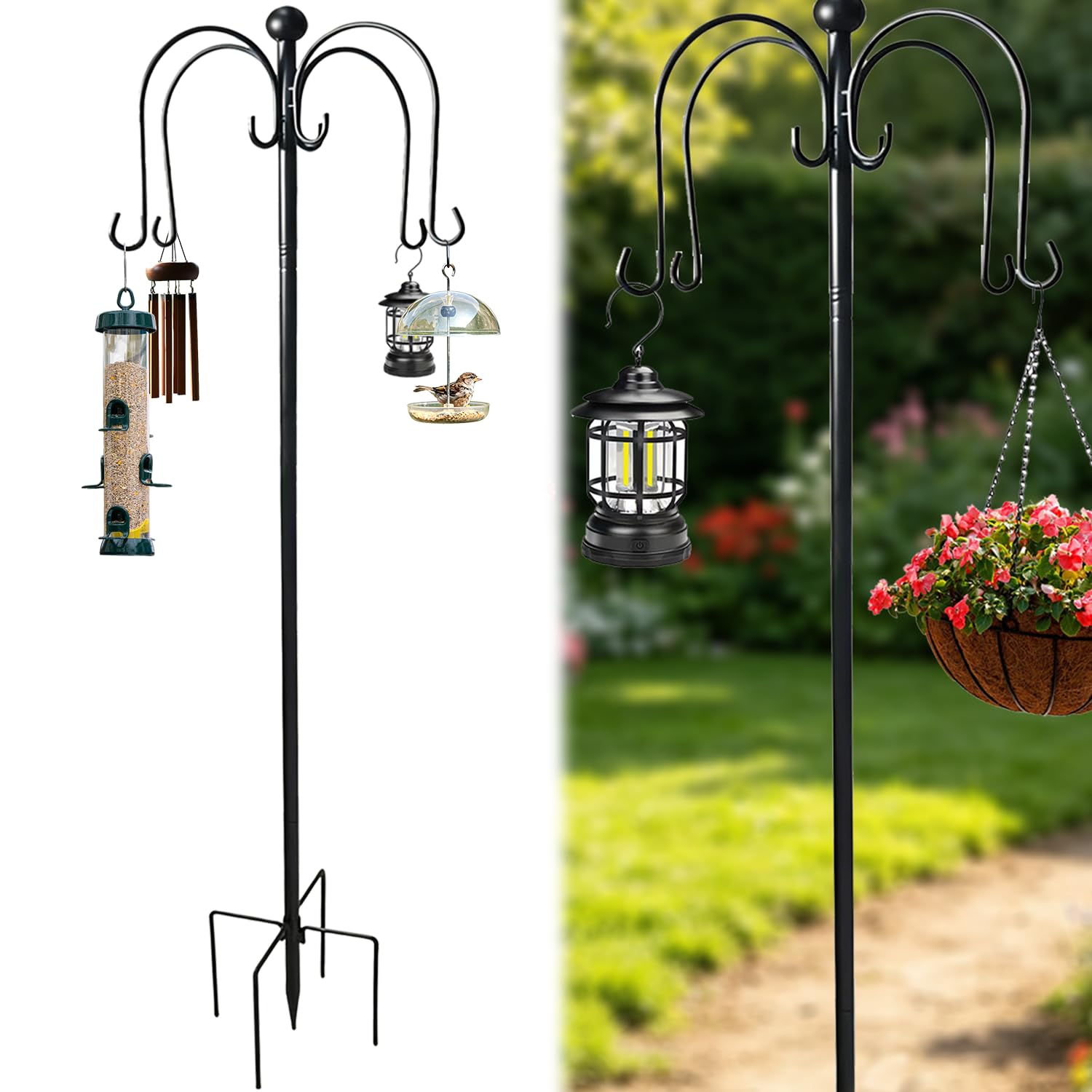 Bird Feeders Hanging Station, 223cm Tall Bird Feeder Pole, Bird Feeding Stations Stand Heavy Duty Feeder Pole and Hanger for The Garden and Ourdoor, Extra Tall Shepherds Hooks 1 Pack