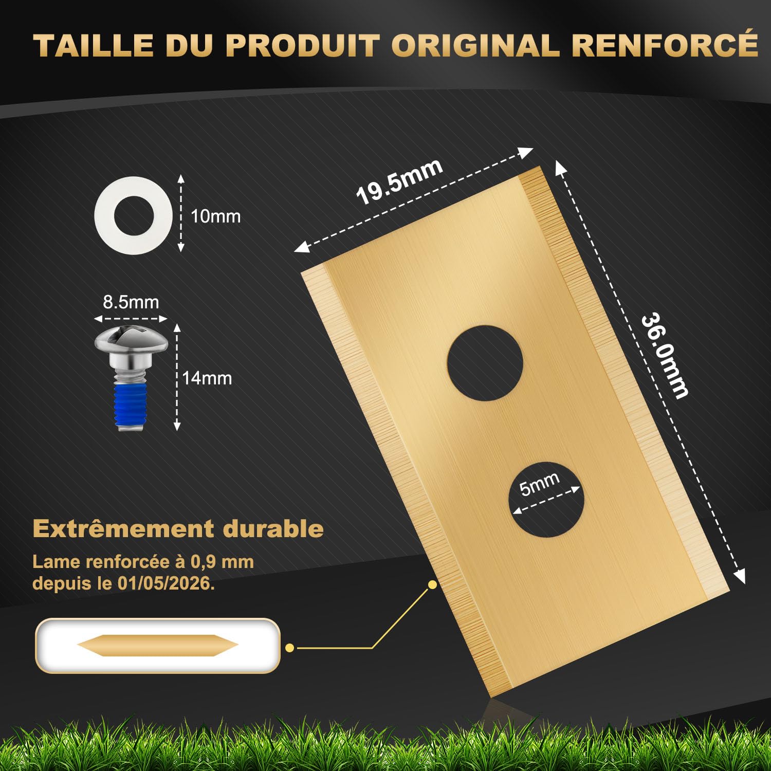 36 lames compatibles avec Mammotion Luba et YUKA toutes les séries, lames de robot de tondeuse à gazon de rechange en titane robustes, avec rondelles en plastique