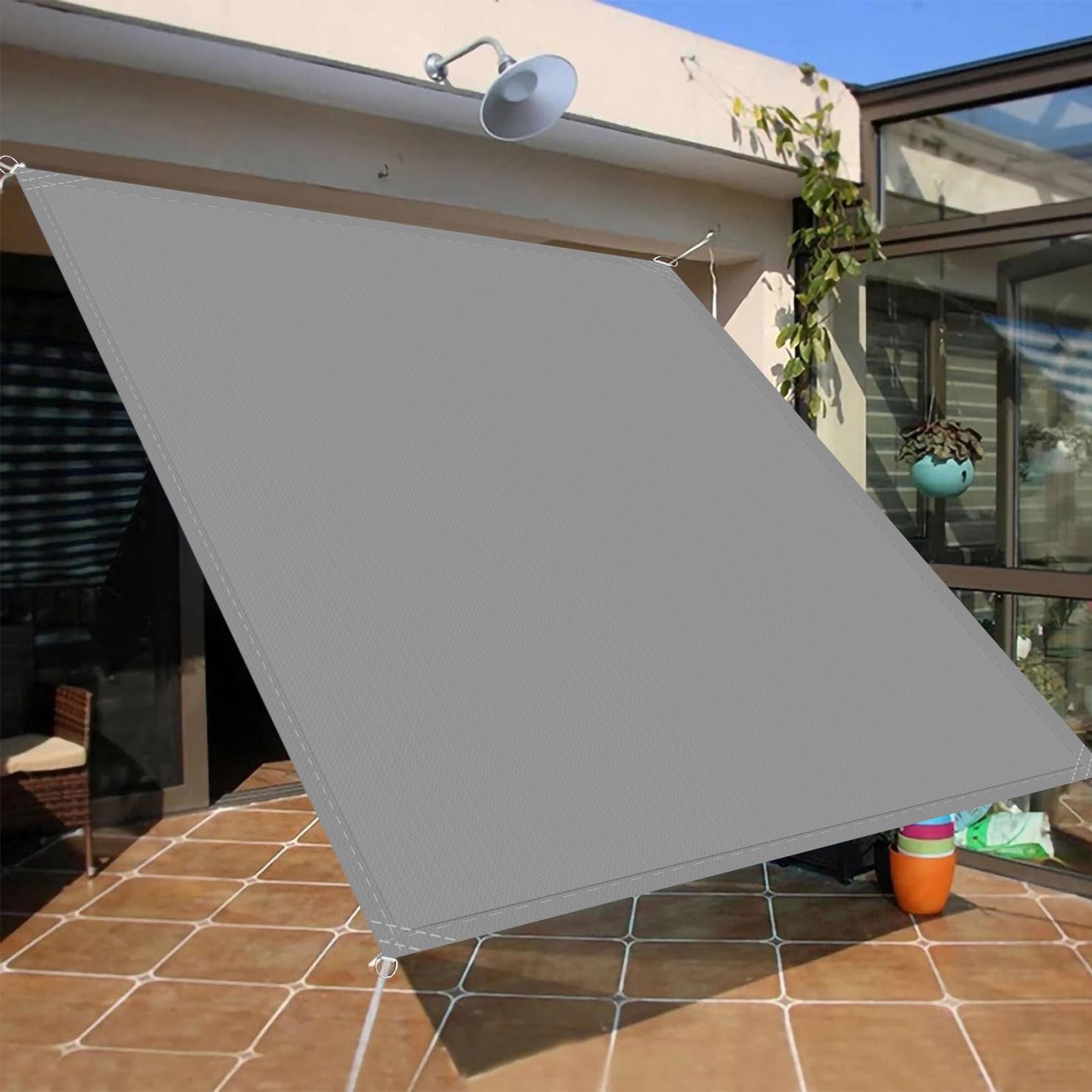 Voile d'ombrage 1.5 x 5 m rectangulaire gris clair pour balcon et terrasse
