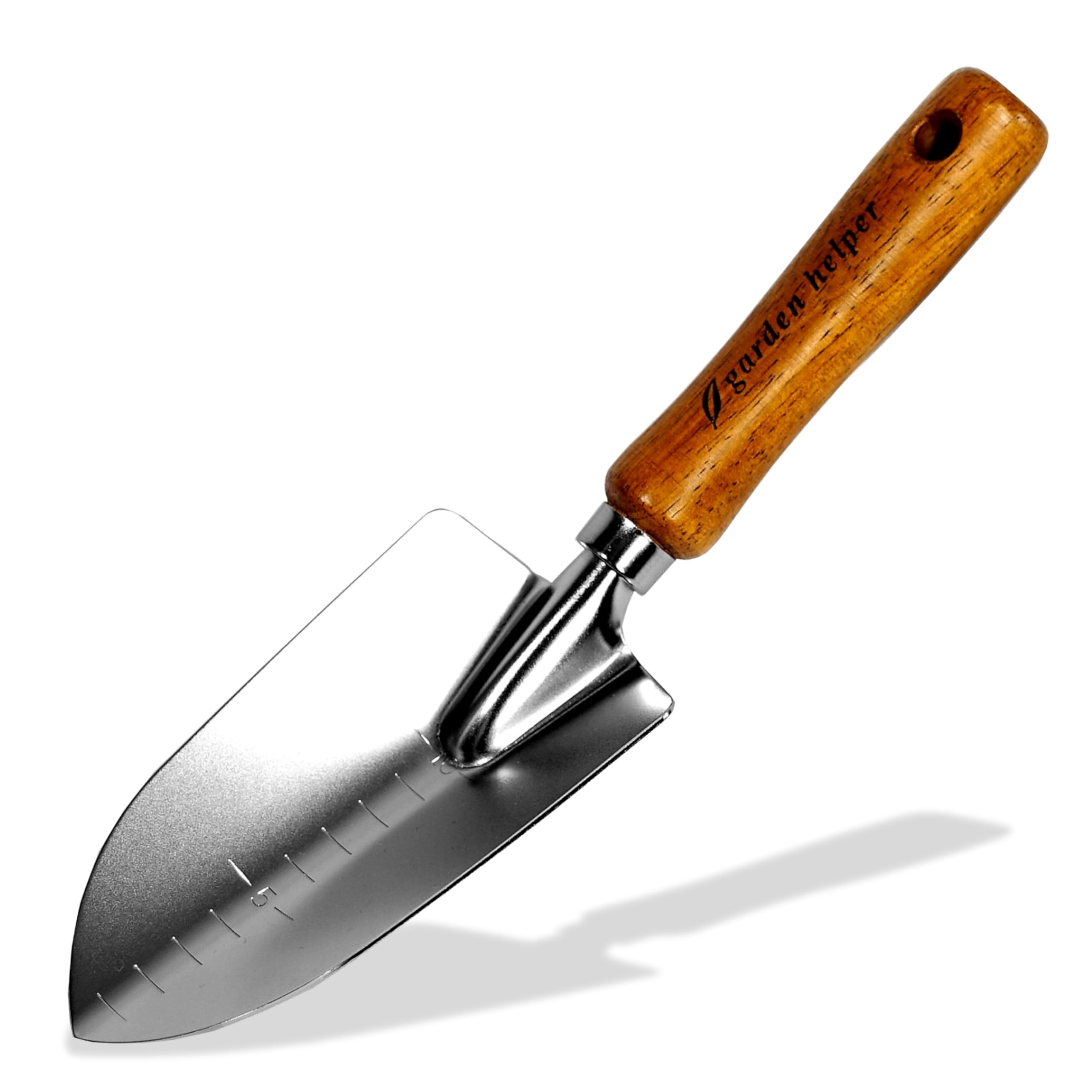 Japanese Garden Trowel Heavy Duty Japanese Steel with Wood Handle, Garden Transplanter Tool for Digging, Scooping, Transplanting, Made in Japan, Large Silver