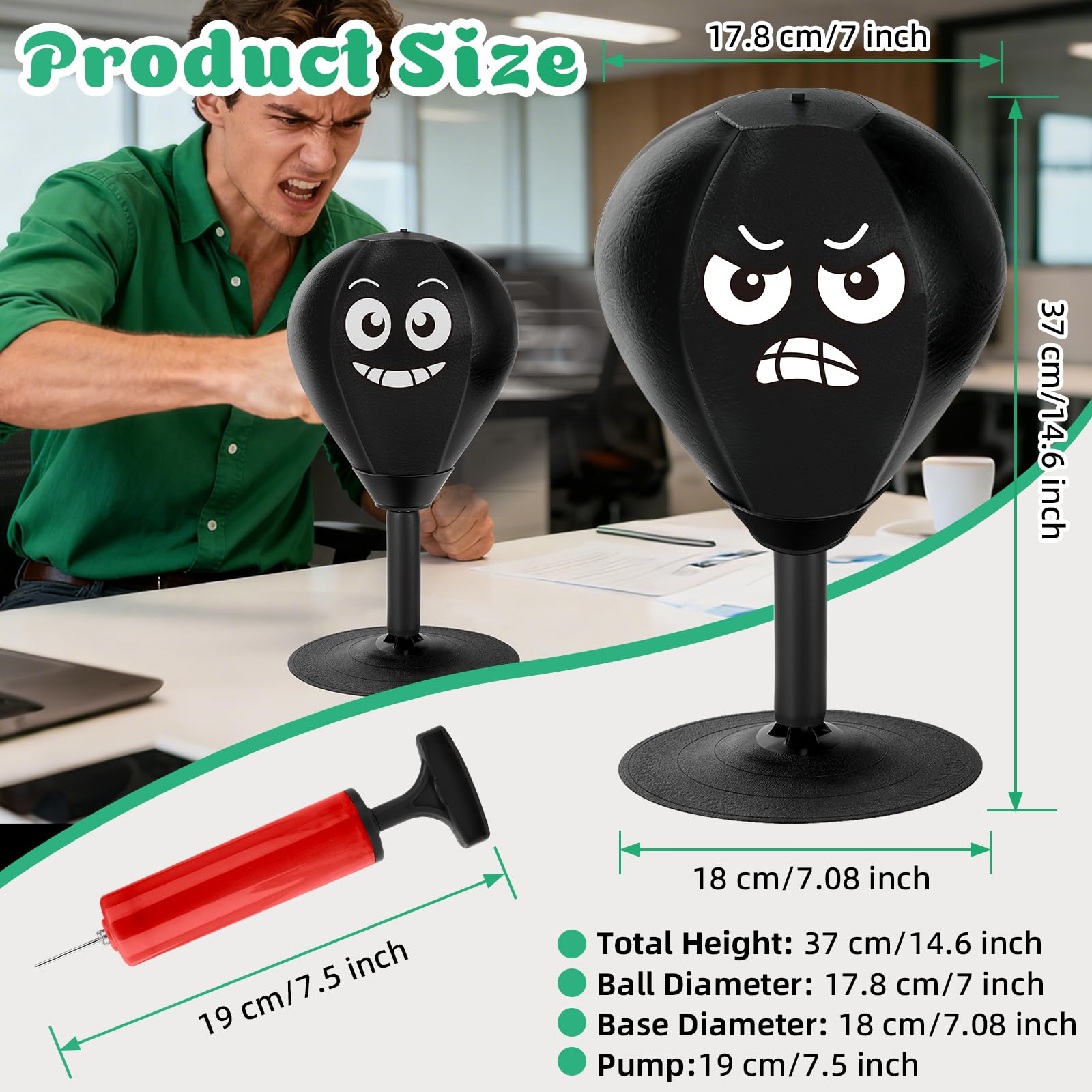 YORWHIN Sac de Frappe de Bureau avec Ventouse Ultra Puissante, Punchingball de Table à Ressort Renforcé, Mini Ballon de Boxe Anti-Stress pour Bureau et Maison, Entraînement et Soulagement du Stress - 3