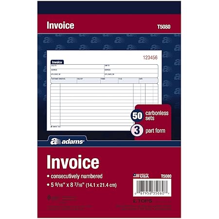 Amazon.com : Adams Invoice Book, 2-Part, Carbonless, 5-9/16 x 8-7/16 ...