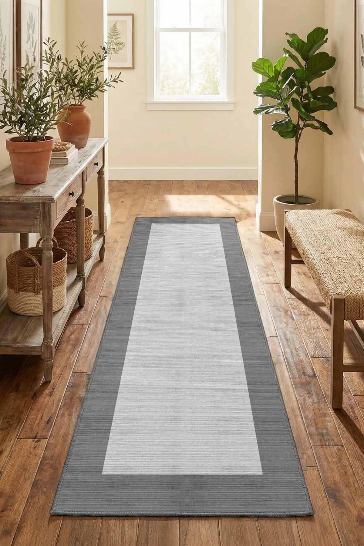 Monnhein Gri Yolluk 1164 - Yıkanabilir, Kaymaz Taban, Dijital Baskılı, Leke Tutmaz, İnce Hav, Modern Koridor, Mutfak, Antre ve Salon için Dekoratif Yolluk