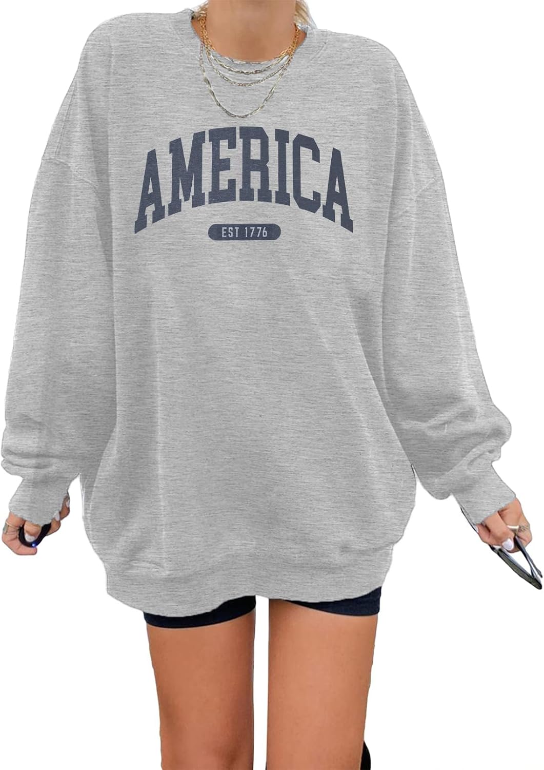 SUPEYA American Sweatshirt Women USA Oversized Shirt Patriotic Tshirt Casual Long Sleeve Pullover 9th of July Tee Tops