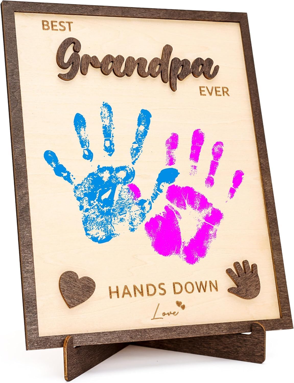 Best Grandpa Ever Gifts - Personalized Wooden Handprint Plaque, DIY Keepsake Craft Kit from Grandkids, Meaningful Family Decor to Capture Precious Memories, Unique Birthday Christmas Gift for Grandpa