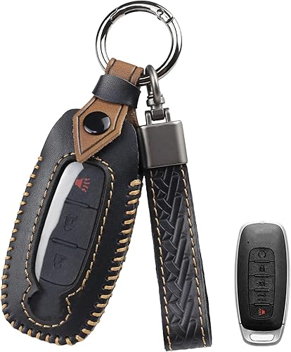 Funda de llavero para llave inteligente Nissan 2023 2024 de 345 botones, funda de cuero genuino con llavero para accesorios Rouge Pathfinder, color