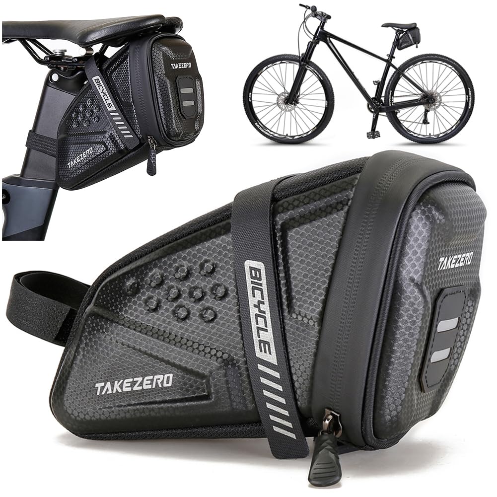Fiorky Bike Saddle Bag, 1L Bike Seat Bag Bicycle Seat Post Bag Cycling Under Seat Pouch Mini Under Saddle Bag EVA Reflective Bicycle Saddle Bag for Mountain Road Bikes