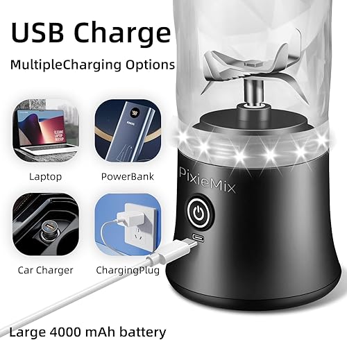 Miniatura 7 de Licuadora portátil, licuadora de tamaño personal para batidos y batidos, taza de 20 onzas, mini licuadora impermeable con USB recargable, exprimidor