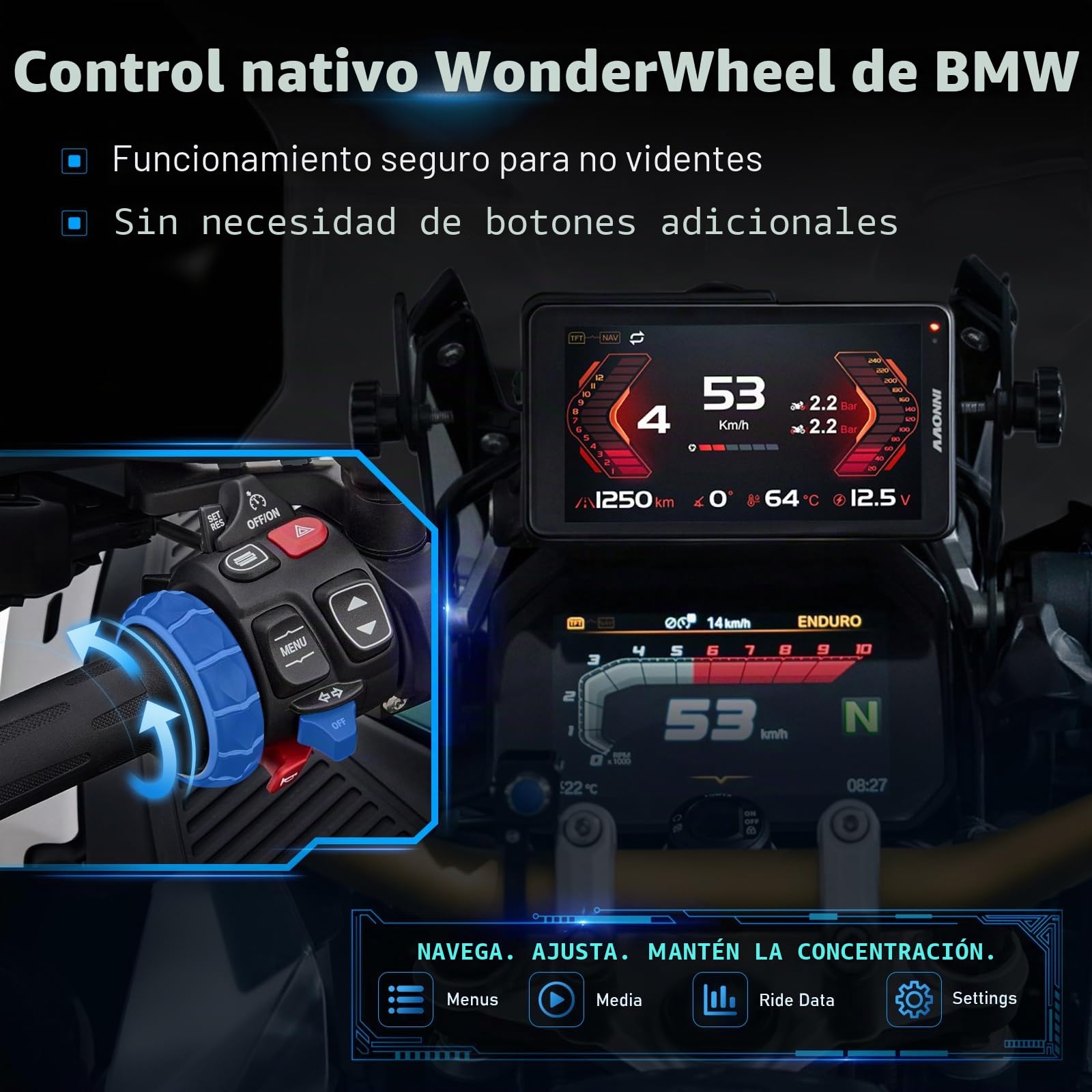 INNOVV N2 - Pantalla táctil para motocicletas BMW, CarPlay y Android Auto, con pantalla de navegación GPS impermeable de 6.5 pulgadas, lectura de datos, TPMS, controles WonderWheel