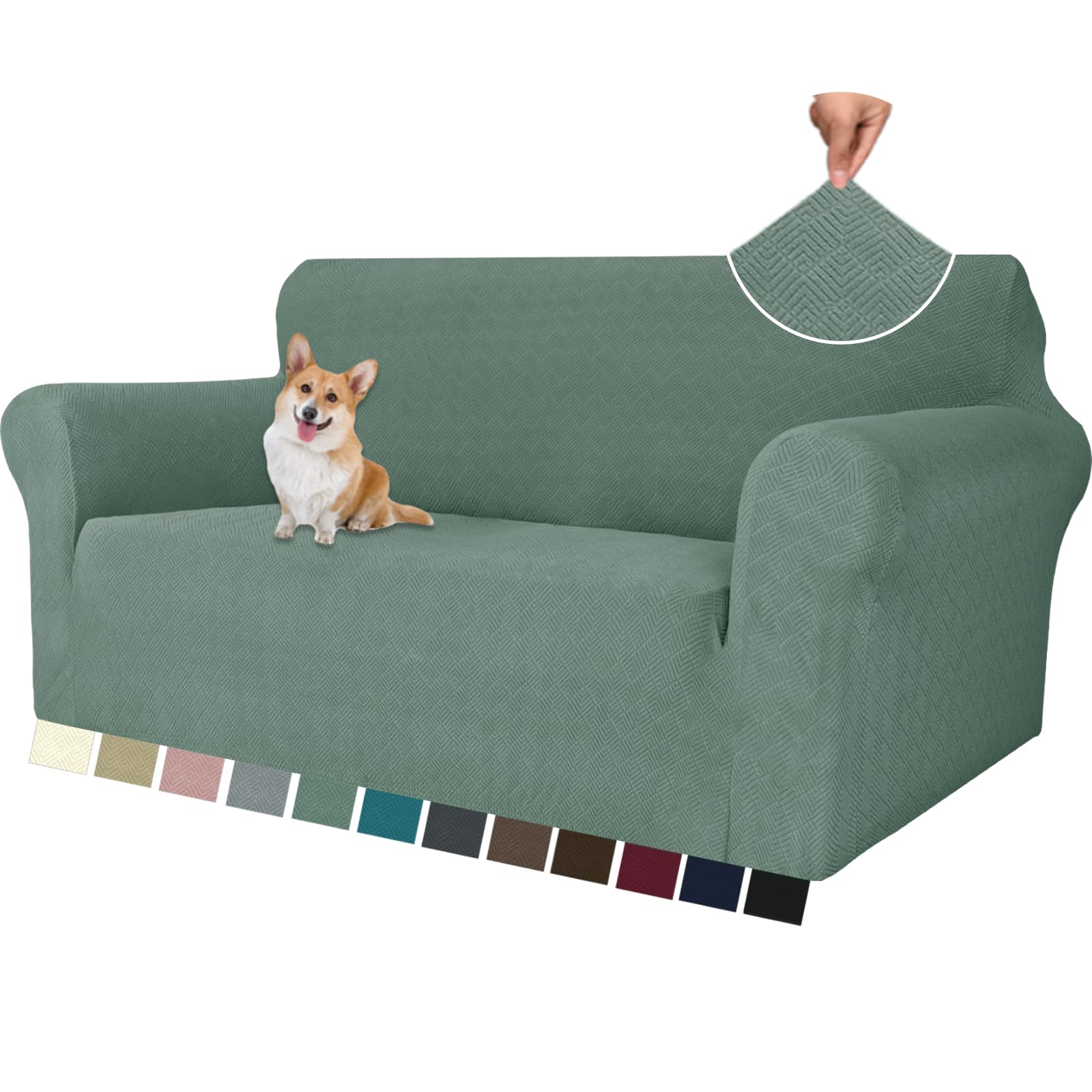 YSTELLAA Funda Sofa 2 Plazas, Elasticas Fundas De Sofa Ajustables, con Reposabrazos, Confort Suavidad, Universales, Moderna, Antideslizante, Antimanchas Lavable, Verde Haba Global Recycled Standard Global Recycled Standard Global Recycled Standard