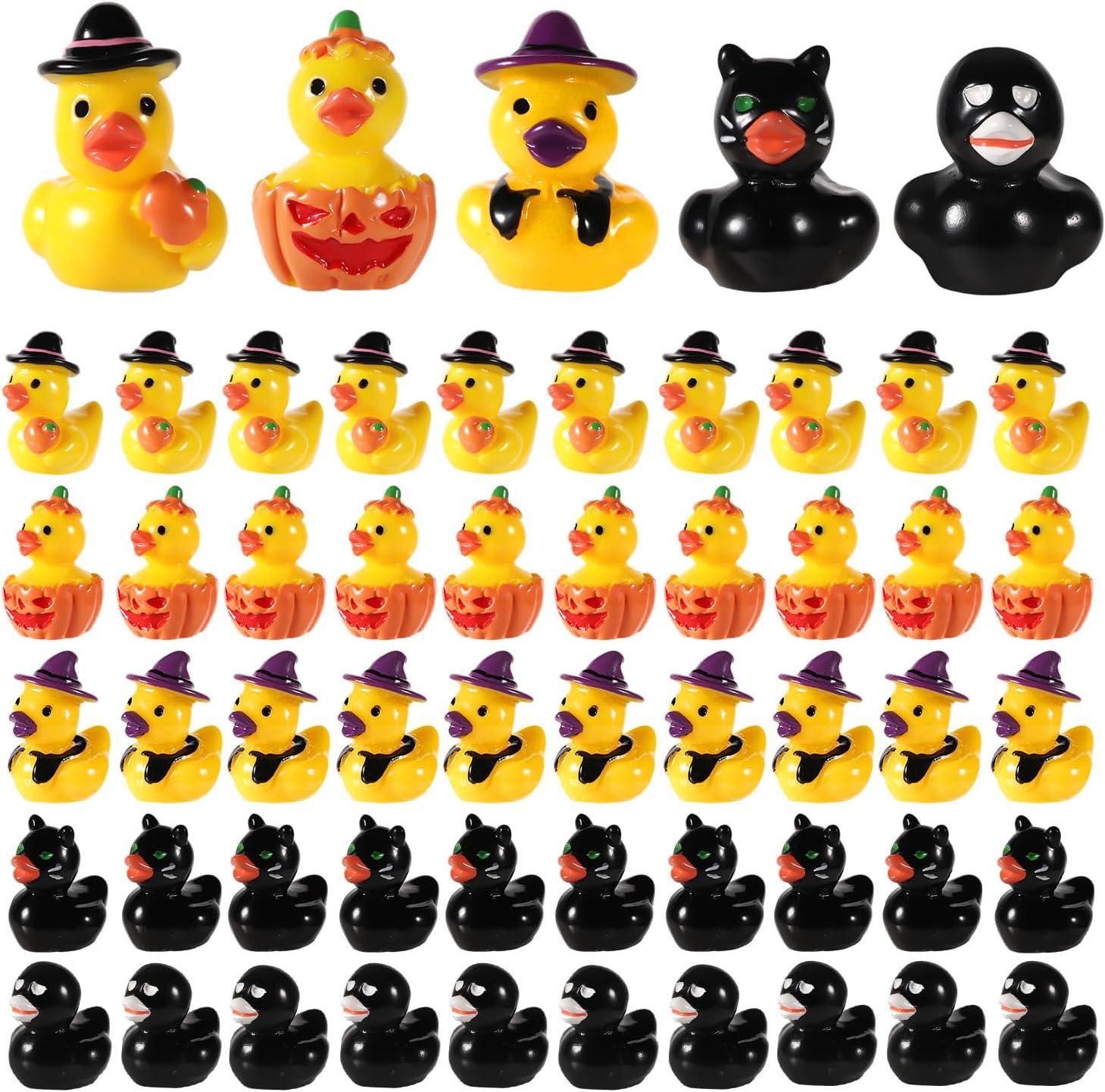 100pcs Halloween Miniature Resin Ducks, Halloween Tiny Ducks Black Cat