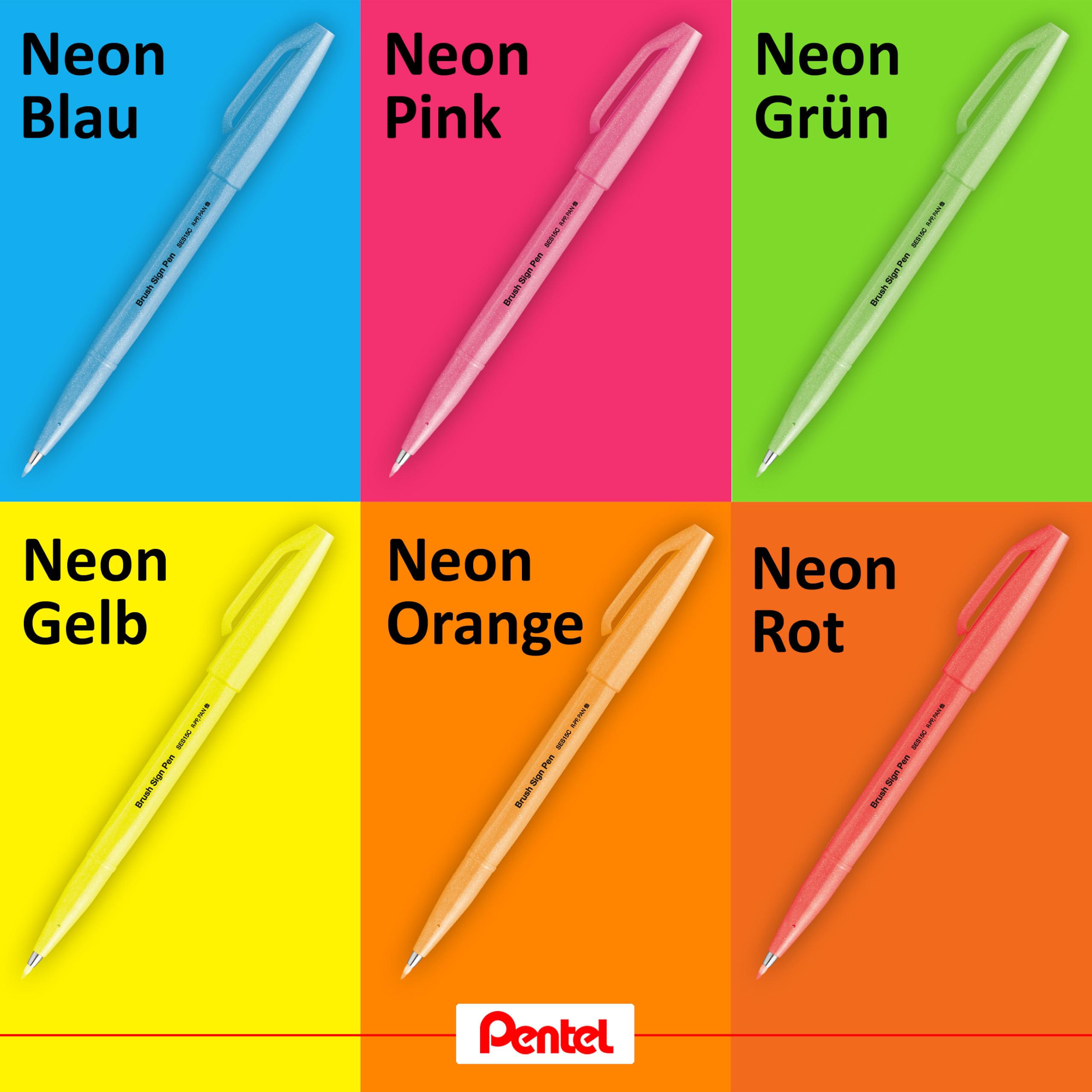 Pentel SES15C-FKX Brush Sign Pen neonowo-zielony, długopis z włókien, końcówka przypominająca pędzel, 10 sztuk