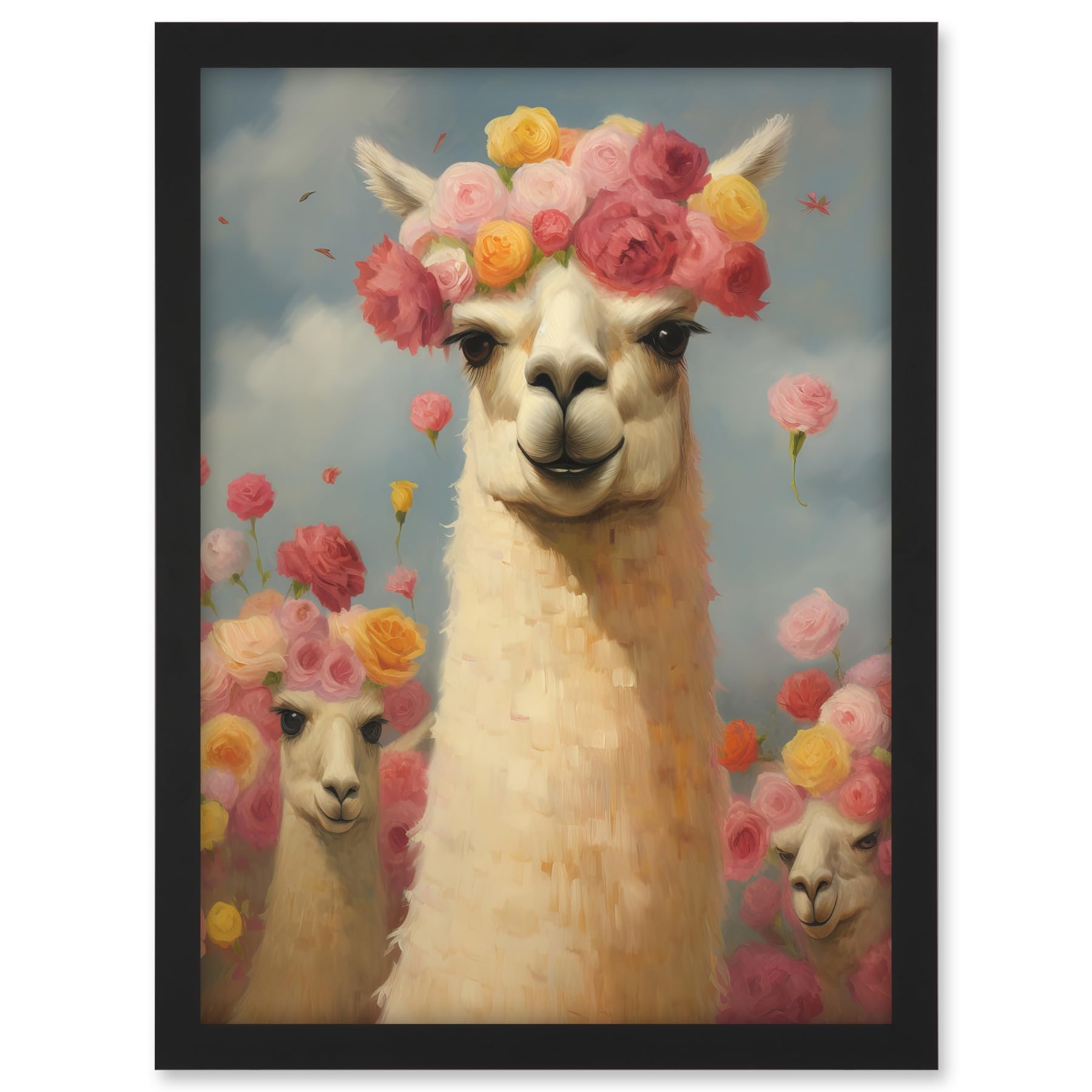 Artery8 The Llama Wedding Rose Bloom Flower Headdress Fun Artwork Kids Bedroom Artwork Framed A3 Wall Art Print