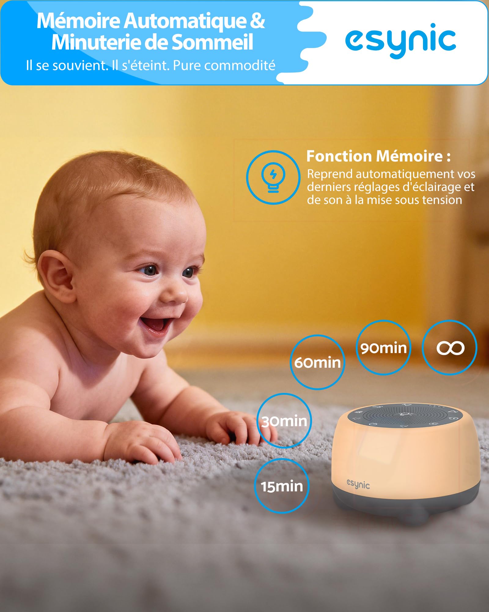 eSynic Machine à Bruit Blanc Bébés Adultes 38 Sons Apaisants Bol de Chantant Tibétain Rechargeable 8 Sons de Bol Volume Couleur Réglable Fonctions Mémoire Minuterie pour Sommeil Yoga Gestion du Stress