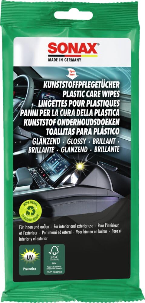 SONAX Plastic Care Wipes (10 Pieces) moist wipes for cleaning, maintenance and protection | Item-No. 04151000-057