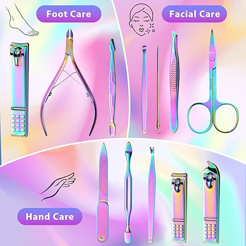 Miniatura 8 de CGBE - Set de manicura, cortauñas, kit de pedicura, 12 piezas de aseo y cuidado personal, herramientas profesionales de acero inoxidable con lujoso